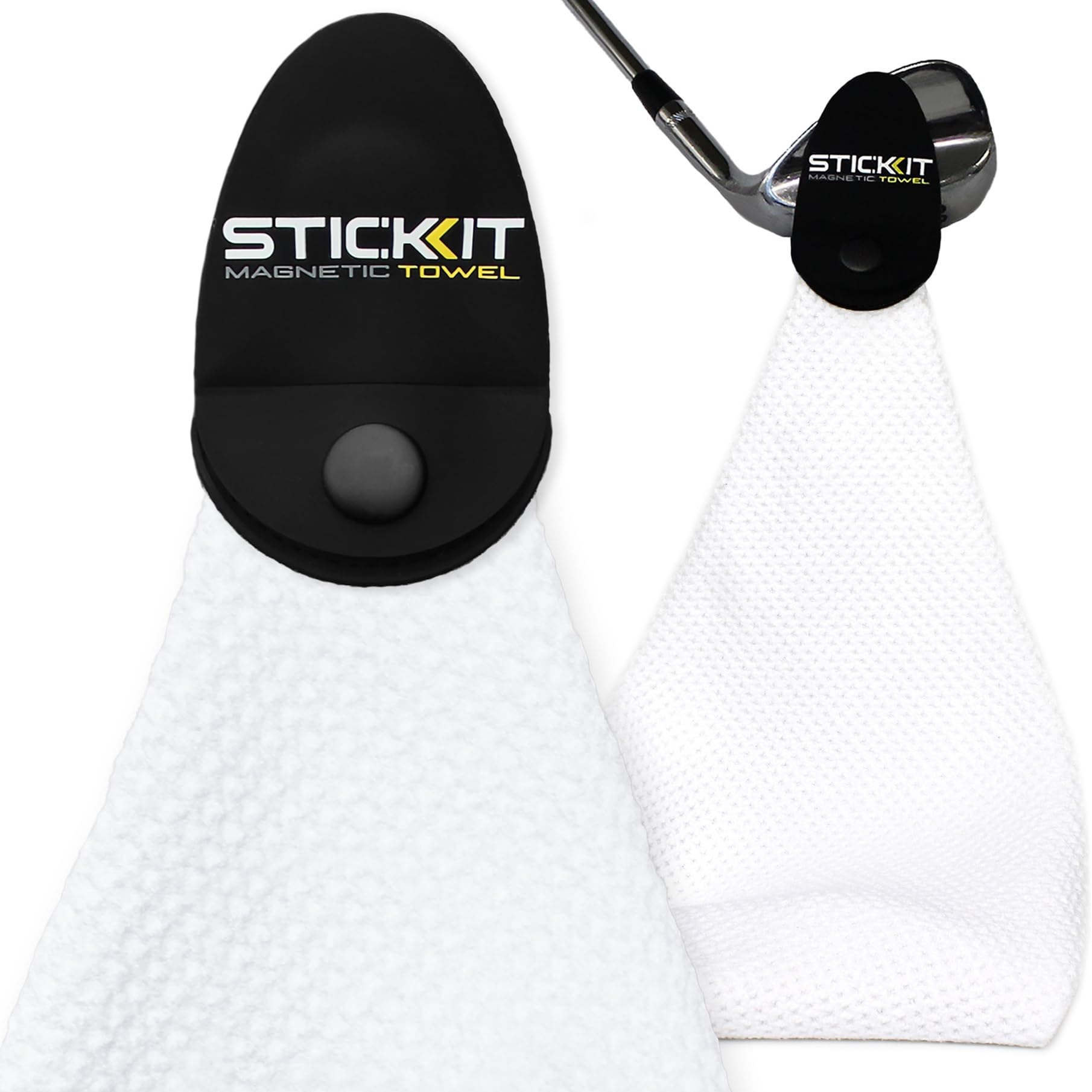 STICKIT Magnetic Towel  White  Top-Tier Microfiber Golf Towel with Deep Waffle Pockets  Industrial Strength Magnet for Strong Hold to Golf Carts or Clubs