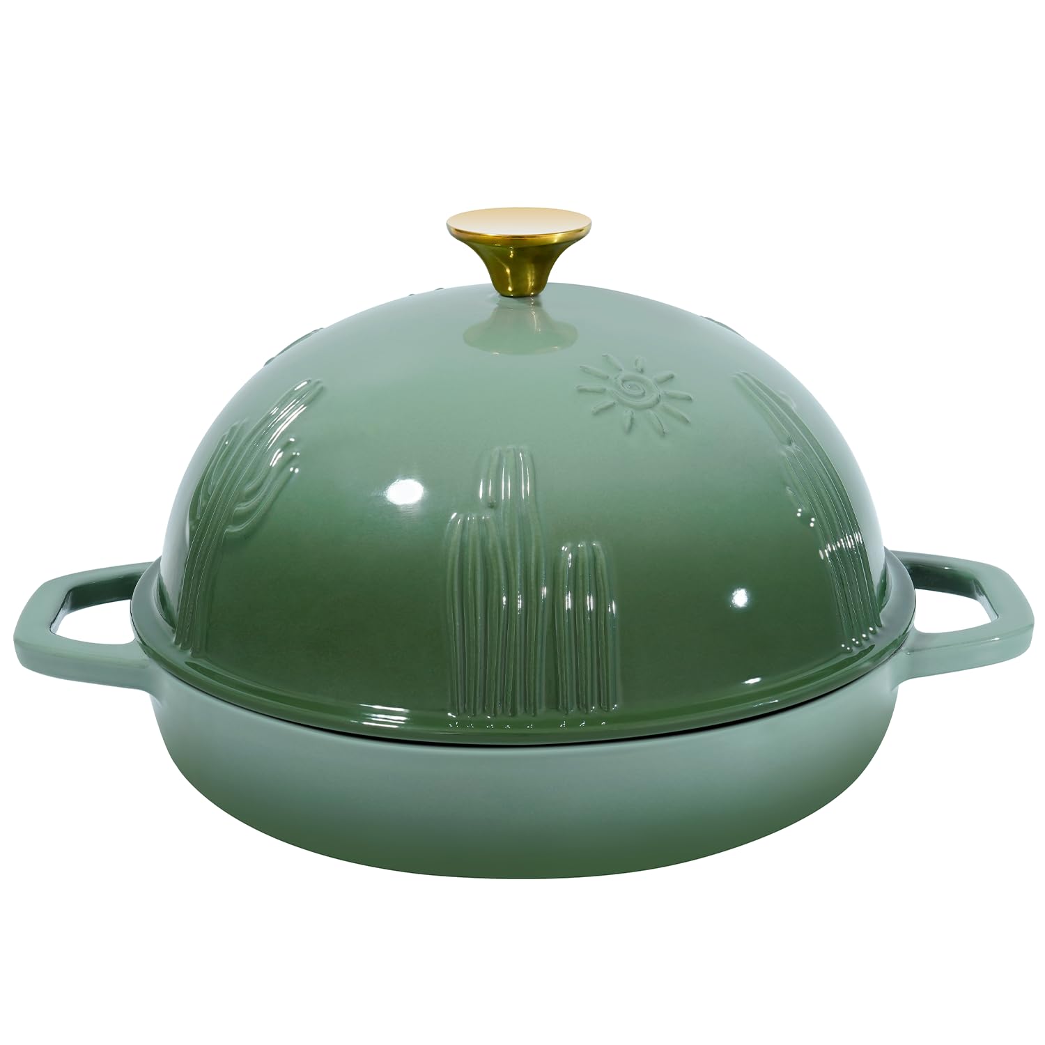 Flavehc Bread Oven Cast Iron Bread Dutch Oven with Cloche Lid for Bread Baking Green Enameled Cast Iron Bread Oven with Dome Lid