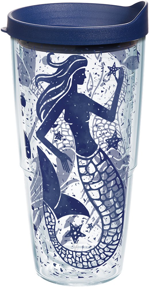 Tervis Vintage Mermaid Collage Tumbler With Wrap And Navy Lid 24Oz, Clear, 1 Count (Pack Of 1)