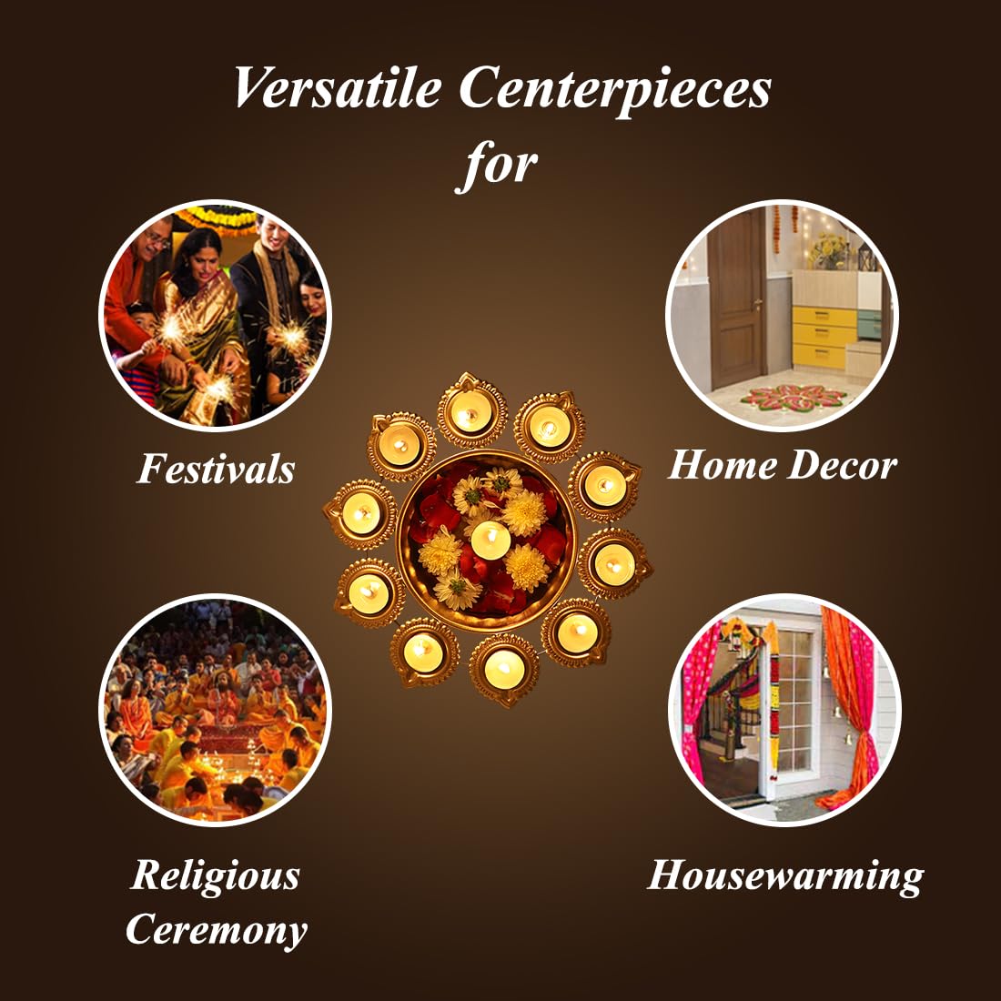 BEYOND THE MAT Floral Decorative Bowl Urli Diya, Diwali Decoration Items for Home Dcor, Handcrafted Elegant Centerpiece, Pooja R