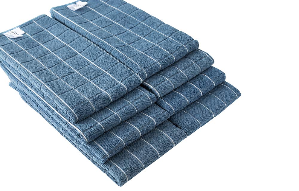 Microfiber Dish Towels - Soft, Super Absorbent And Lint Free Kitchen Towels - 8 Pack (Lattice Designed Blue Colors) - 26 X 18 In