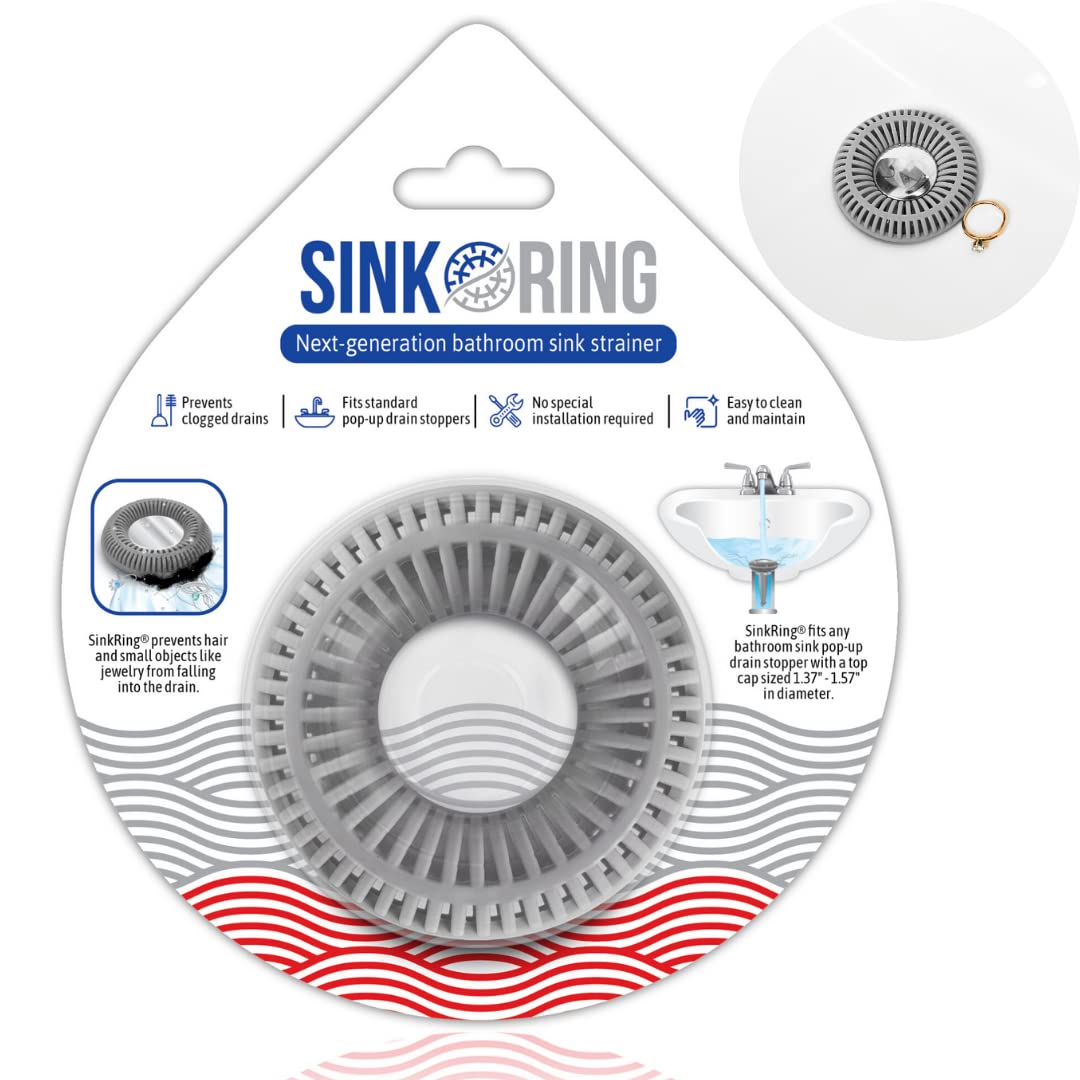 Sinkring The Ultimate Bathroom Sink Drain Protector Hair Catcher/Strainer/Snare (Gray)