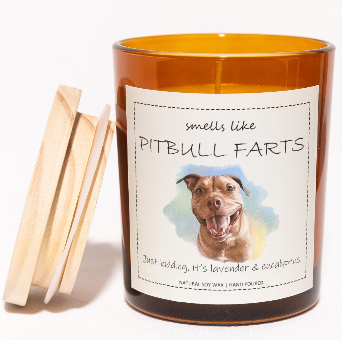 Pitbull Gifts & Decor, Pitbull Gifts for Women, Dog Farts Candle - Lavender & Eucalyptus, Crafted by Natural Soy Wax & Natural E