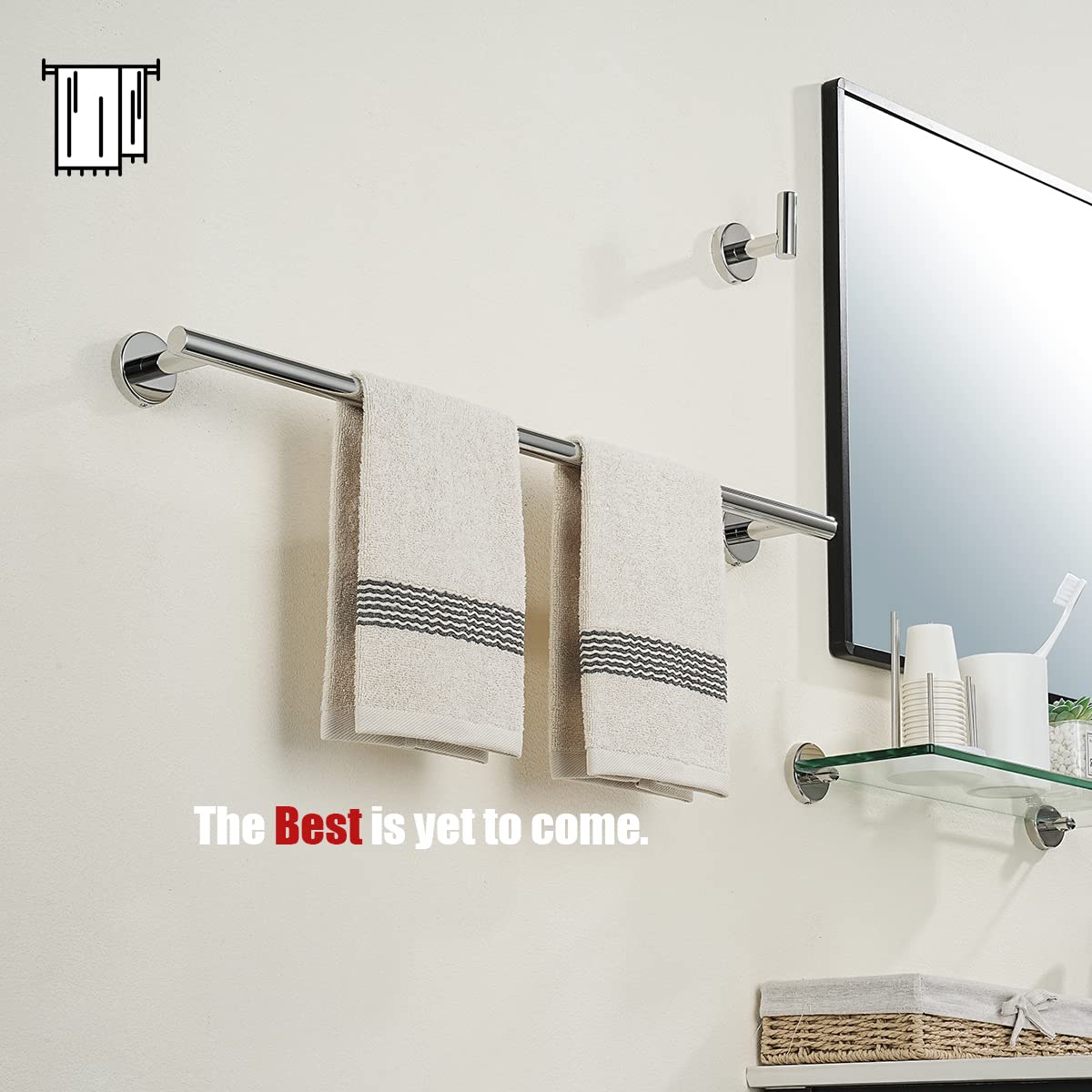 JQK Chrome Towel Bar  24 Inch 304 Stainless Steel Thicken 0.8mm Towel Rack Bathroom  Towel Holder Polished Finished Wall Mount  Total Length 27 Inch  TB110L24-CH
