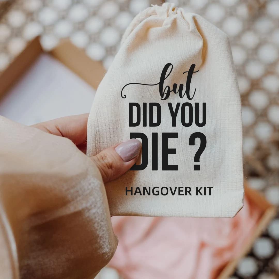 Xikainuo Set Of 10 Funny Hangover Cotton Muslin Drawstring Kit Bags - But Did You Die, Bachelorette Hangover Survival Kit Engage