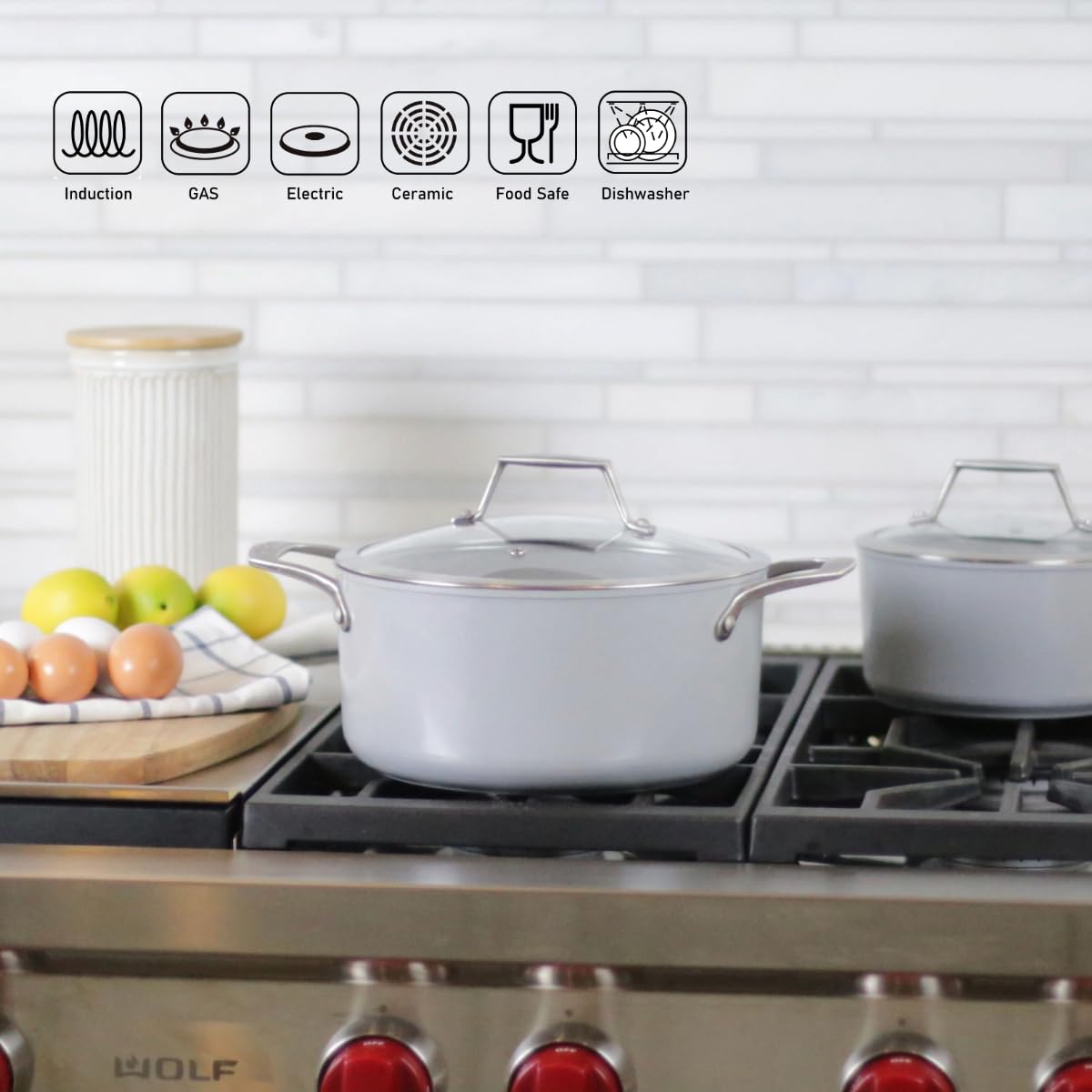 Techef - Ceraterra Collection, 5-Quart Ceramic Nonstick Soup Pot With Glass Lid (Ptfe And Pfoa Free Ceramic Exterior  Interior),