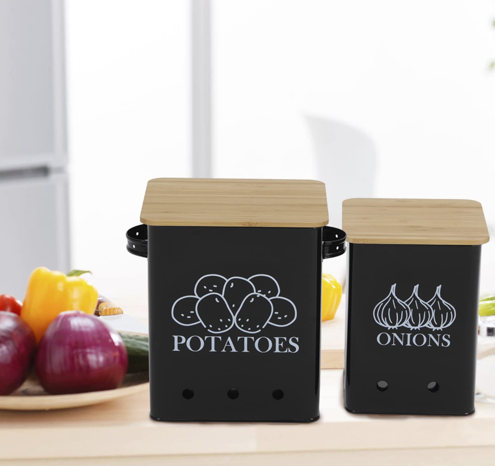 Xbopetda Potato Onion Storage Bin, Kitchen Storage Canister Set Of 2, Kitchen Pantry Organizer Tin - Vegetable Fresh Keeper With