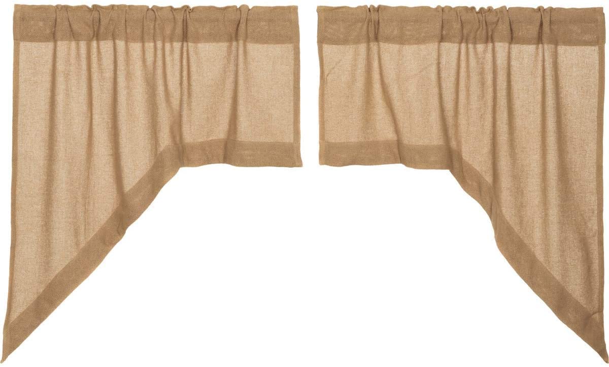 VHC Brands Burlap Solid Color Cotton Farmhouse Kitchen Curtains Rod Pocket Swag Pair, Natural Tan