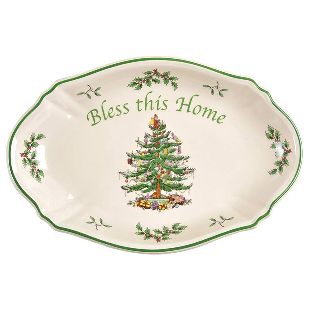 Spode Christmas Tree Bless This Home Tray 11 Inch L X 7 Inch W