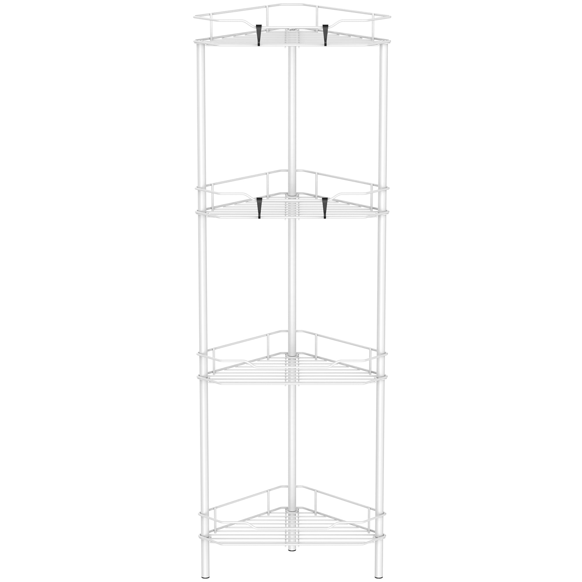 HuggieGems 4 Tier Floor Standing Corner Shower Caddy Organizer Shelf with Hooks, Bathroom Shelves Stand Rack, White