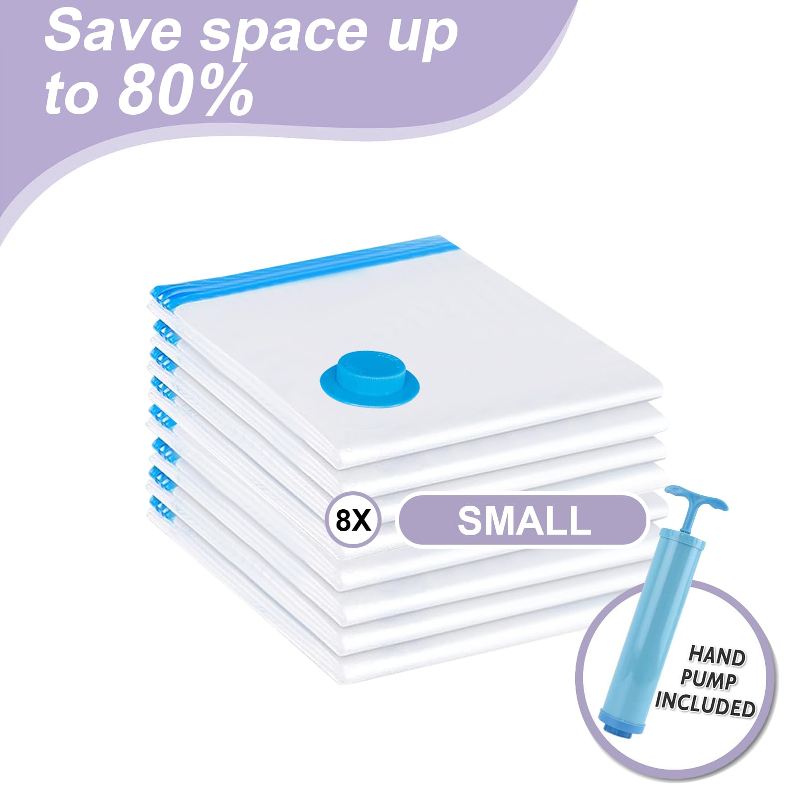 8 Pack Small Vacuum Storage Bags,Cindybear Space Saver Bags With Hand Pump,Vacuum Sealer Bags For Clothing,Comforters,Blankets,B