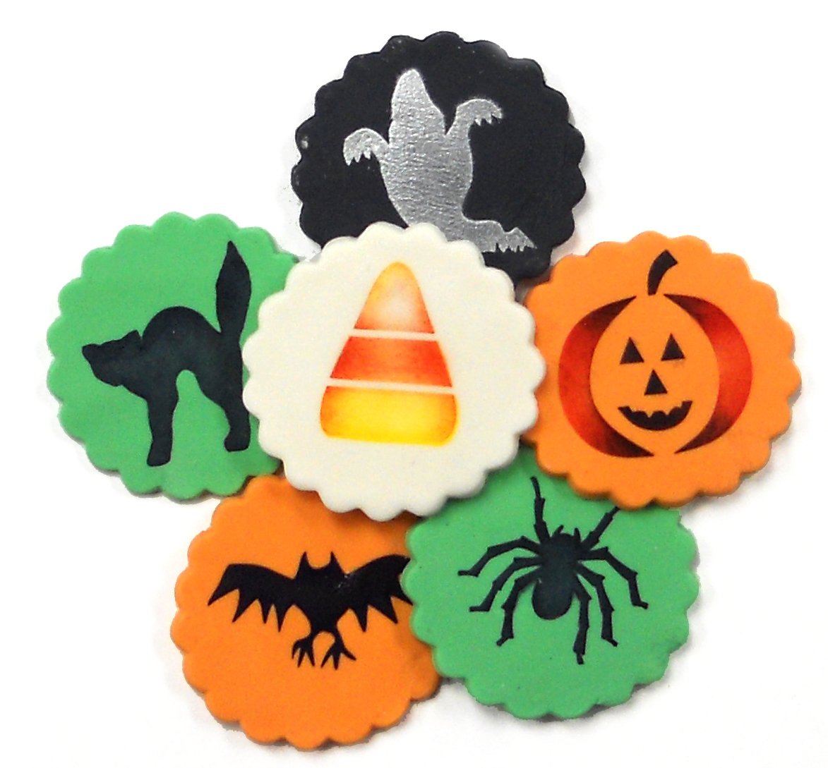 Designer Stencils C065 Halloween Cupcake And Cookie Stencil Set With Cat, Candy Corn, Spider, Ghost, Bat And Pumpkin, Beige/Semi