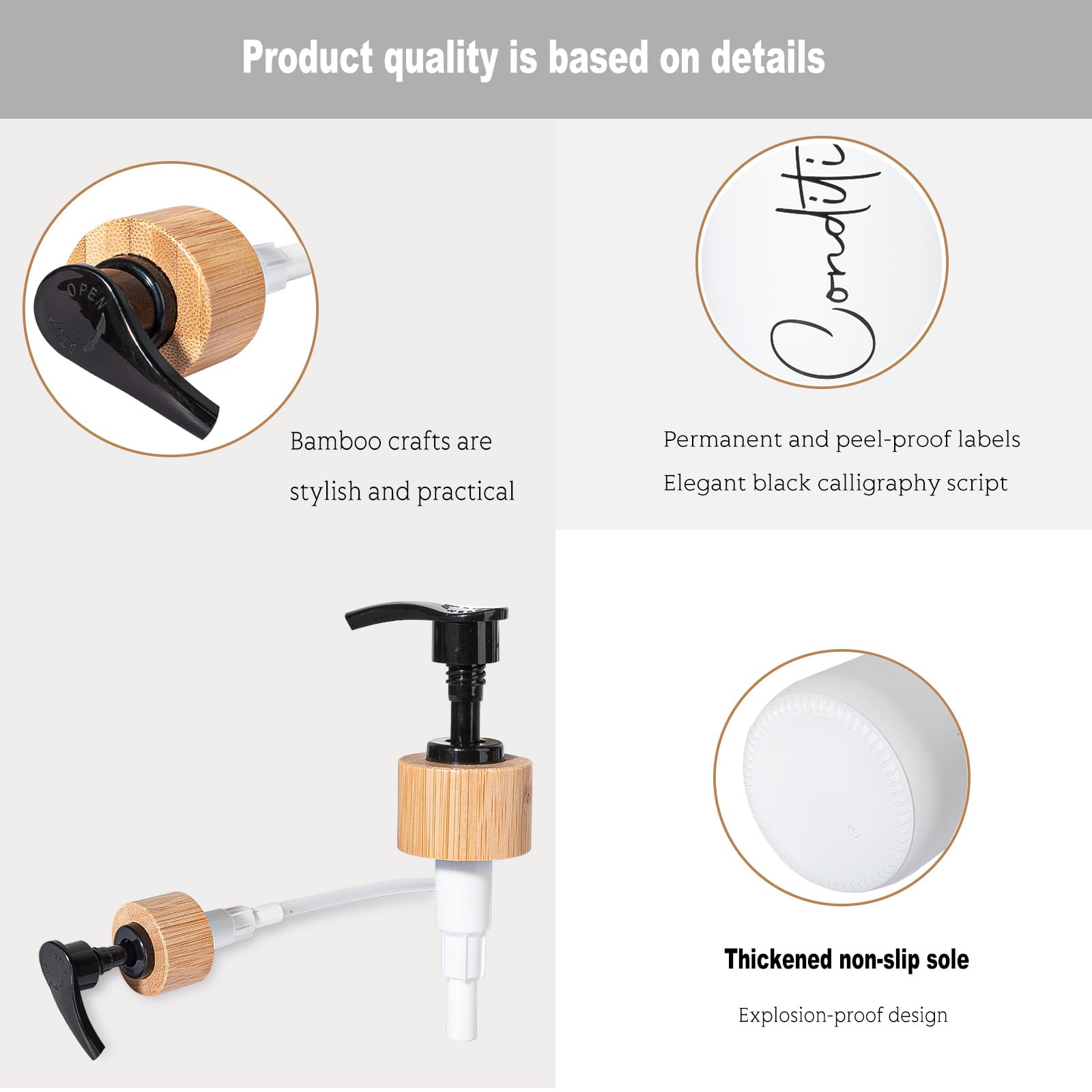 Glass Shampoo And Conditioner Pump Bottles Soap Dispenser Bamboo Pump Head Empty Glass Refillable Shampoo Conditioner Body Wash