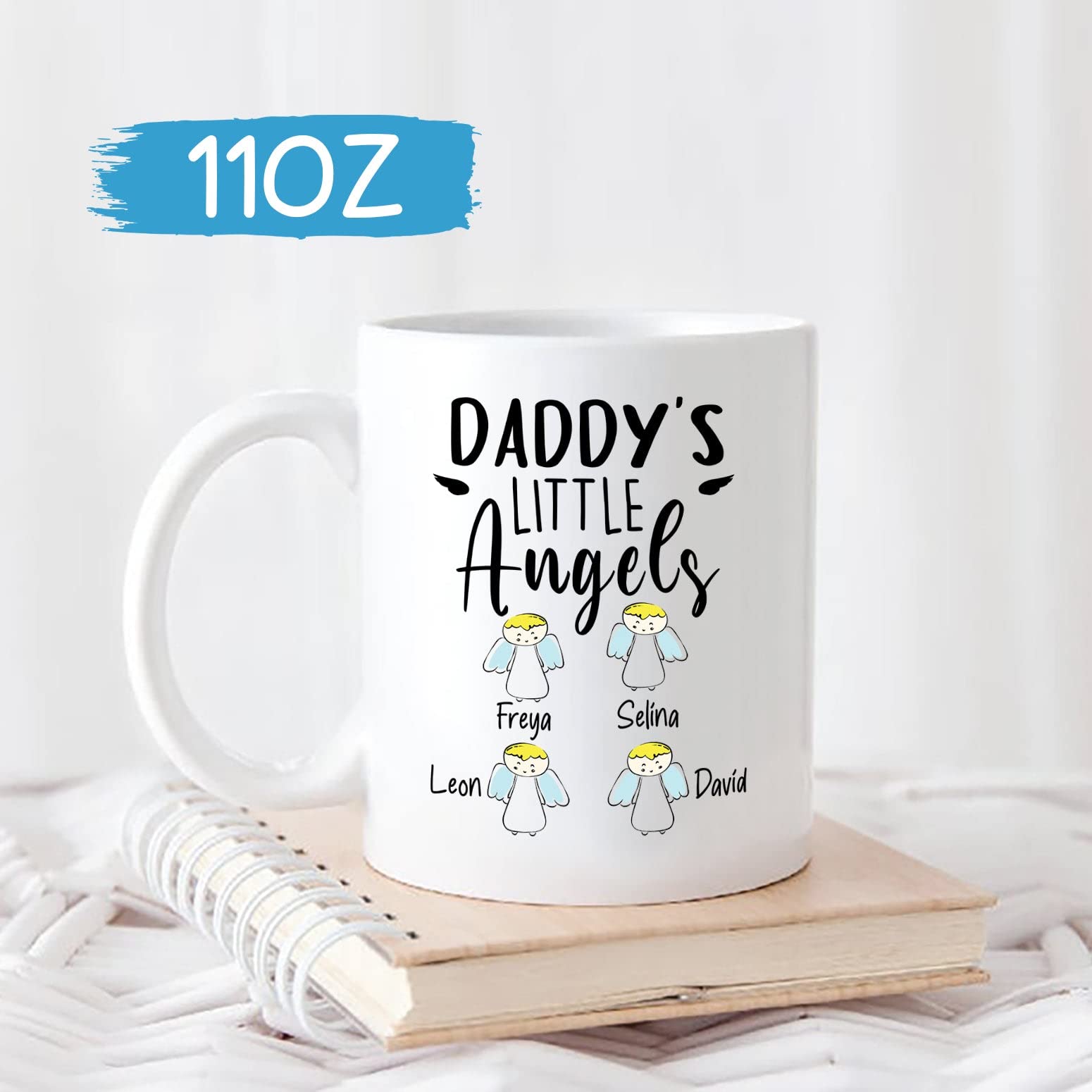 Dad Gift Personalized Mugs Daddy'S Little Angel Mug, Dad Gifts Custom Kids Names, Dad Cup Gifts For Father/Papa, Dad Ceramic Mug