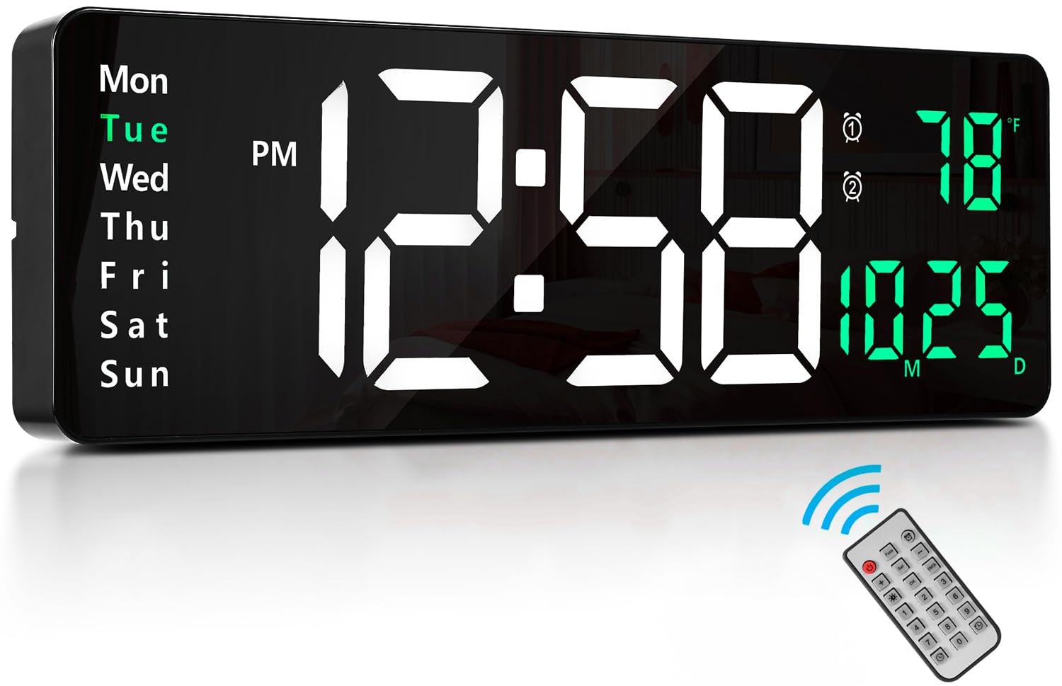 Lantoo Large-Digital-Wall-Clock - 16.2 Inch Digital Wall Clocks Large Display With Remote Control, 12/24Hr Format, Automatic Bri