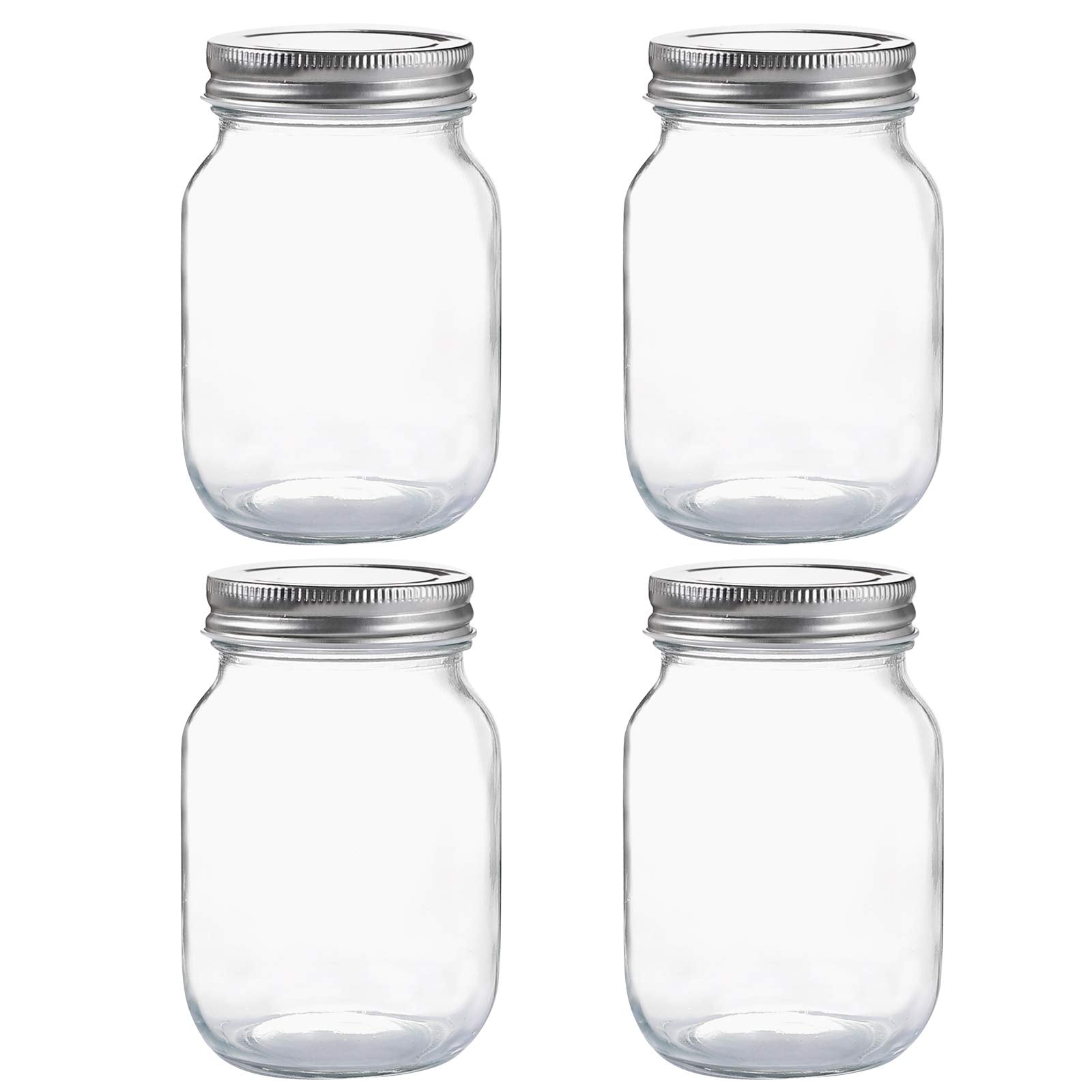 YINGERHUAN Glass Regular Mouth Mason Jars, 16 oz Clear Glass Jars with Silver Metal Lids for Sealing, Canning Jars for Food Stor