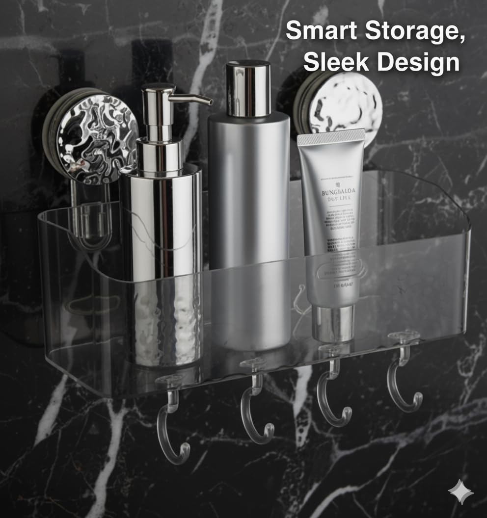 HOME&I Suction Cup Shower Caddy and Toothbrush Holder for Bathroom & Shower, Drill-Free Toothpaste, and Razor Organizer, Removab
