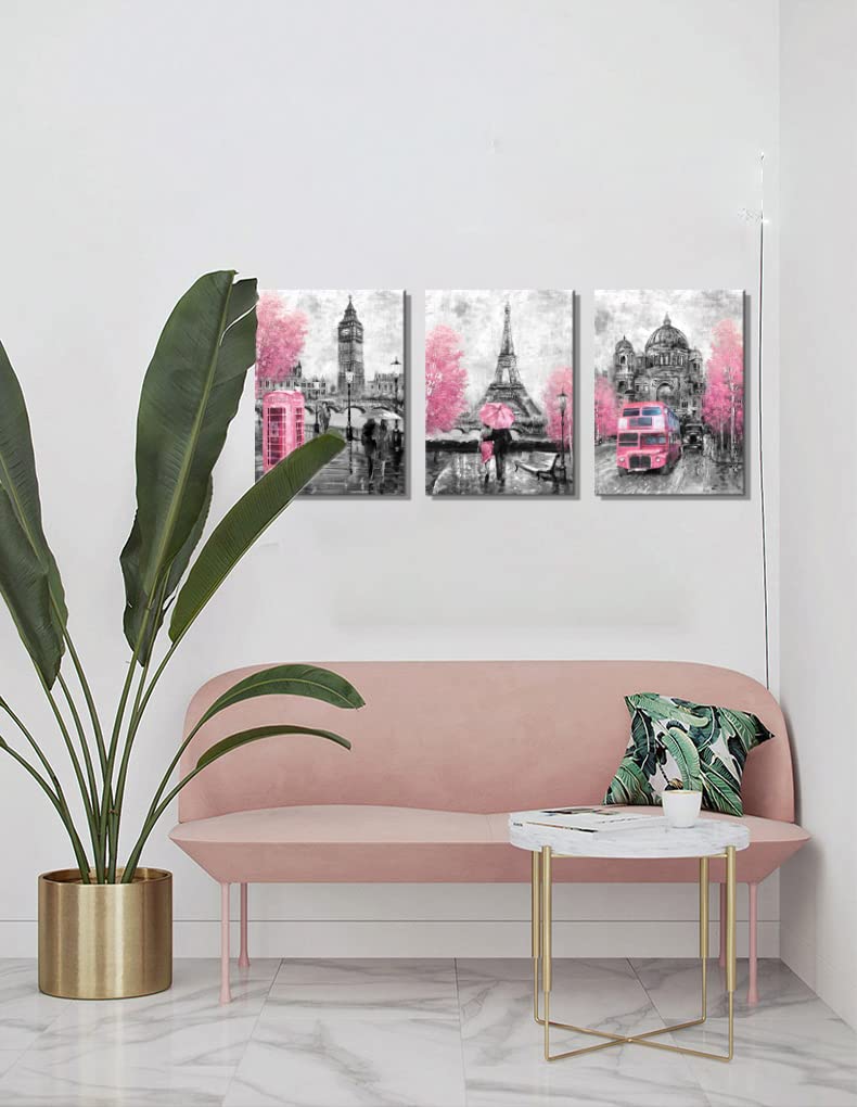 Canvaszon Pink And Gray Paris Wall Art Paris Decor For Bedroom Bathroom Girls Room Wall Decor Paris Pictures Rustic Black And Wh