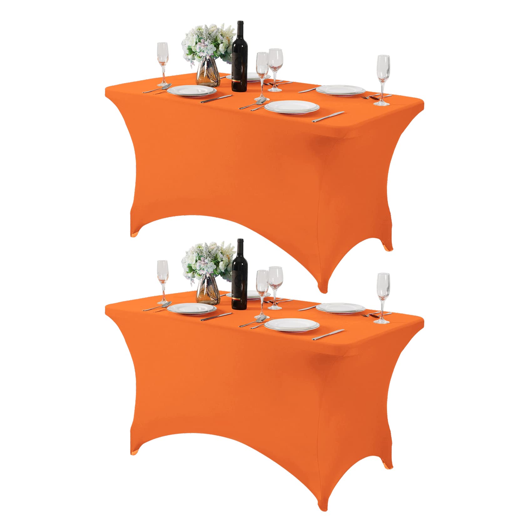 Hezuzo 2Pack Spandex Table Cover For 4Ft Table Universal Fitted Stretch Tablecloth For Party, Banquet, Wedding And Events-Orange