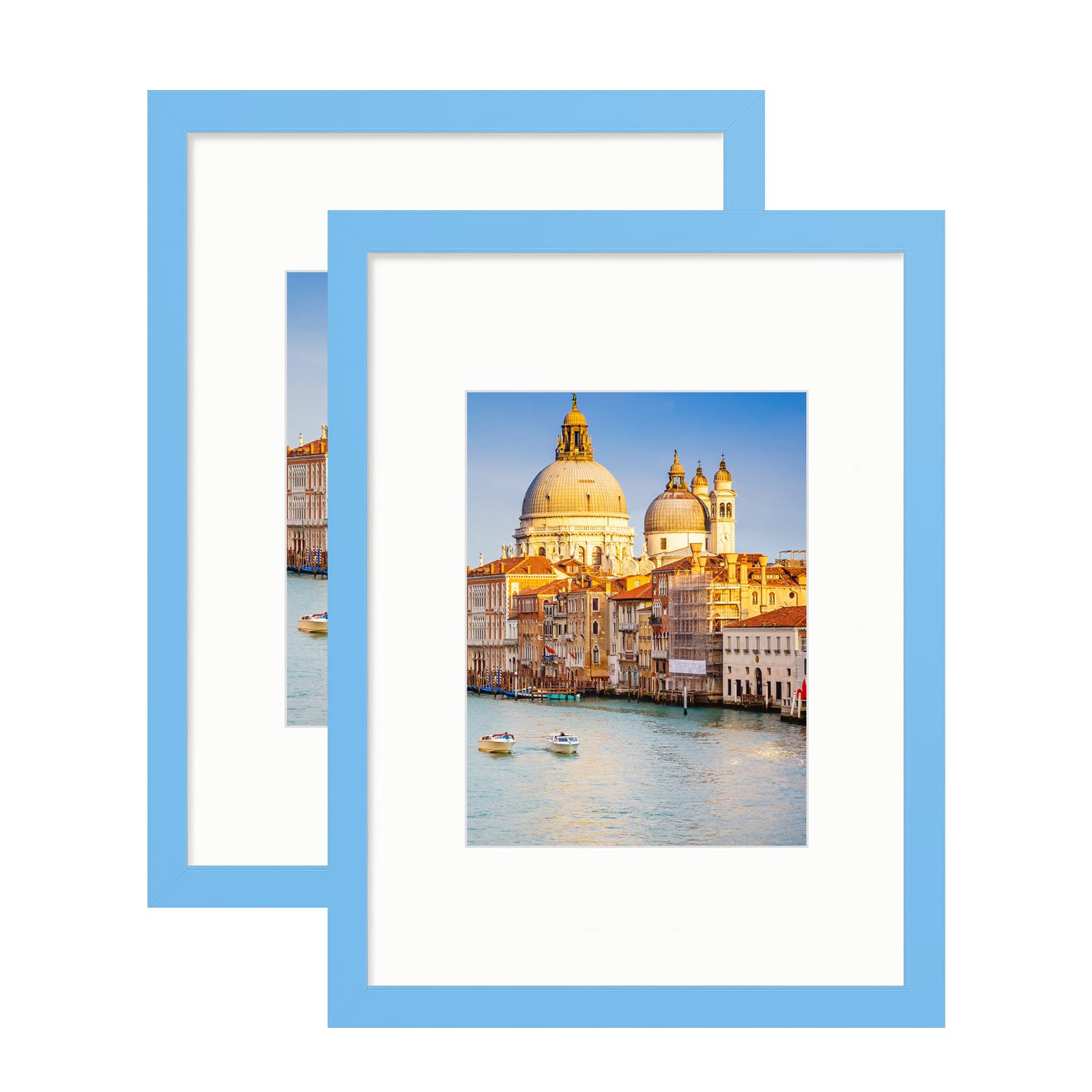 wyooxoo 8x12 Picture Frame Set of 2 Made of Solid Wood Blue Photo Frames Display Pictures 6x8 with Mat or 8x12 Without Mat Color