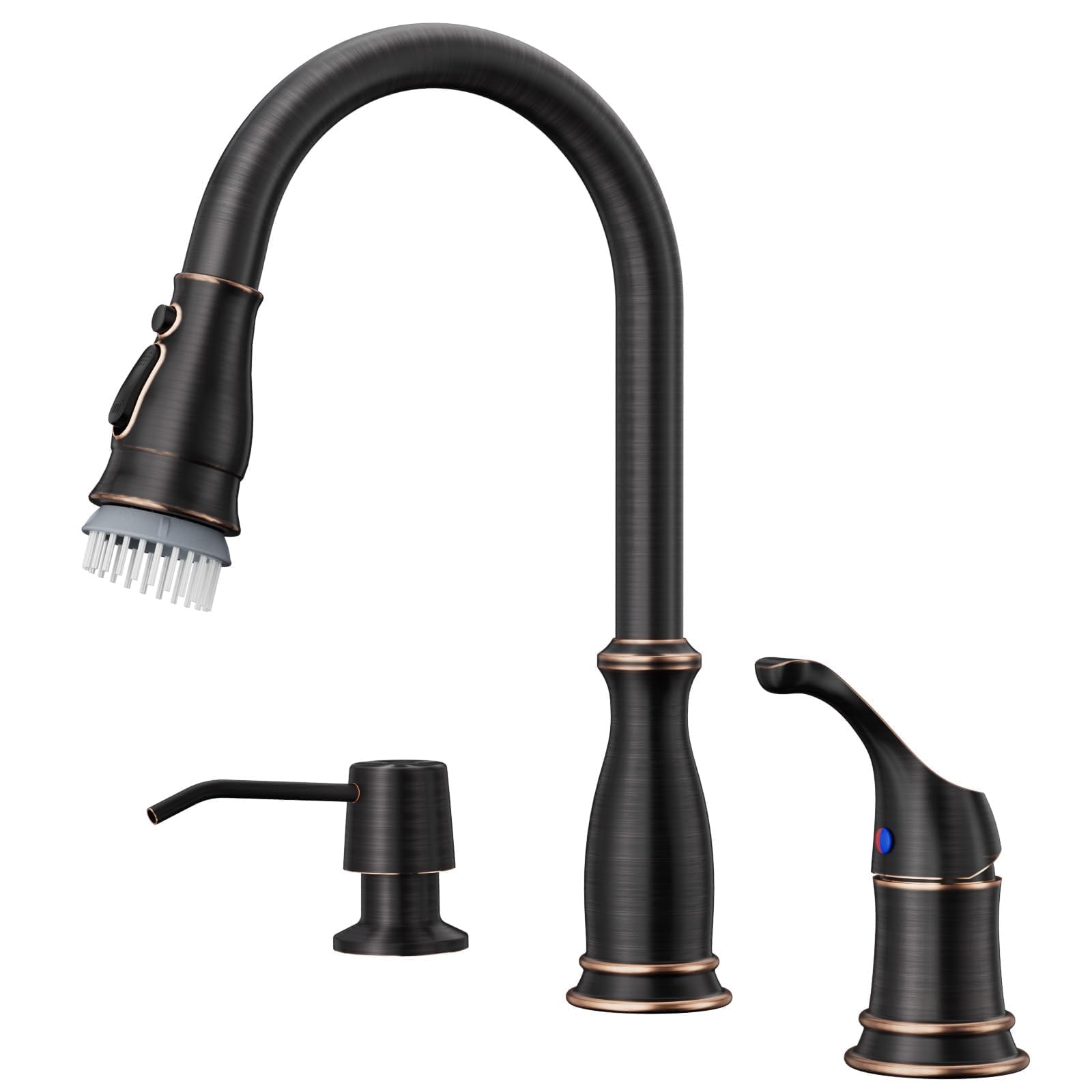 Appaso 3 Hole Kitchen Faucet, Bronze Kitchen Sink Faucet With Pull Down Sprayer 3 Modes, Oil Rubbed Bronze Kitchen Faucet With S
