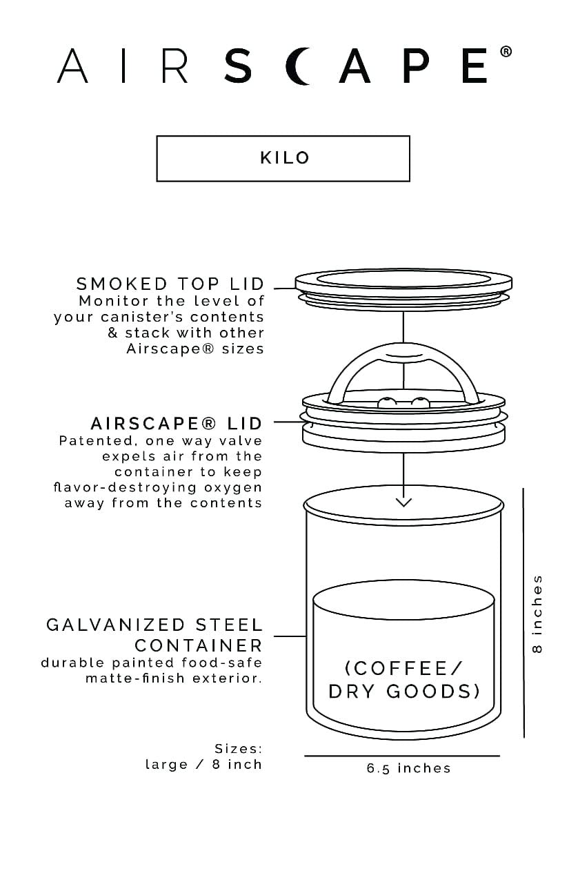 Planetary Design Airscape Kilo Coffee Storage Canister - Patented Inner Plunger Lid Removes Excess Oxygen - Don'T Buy Airtight,