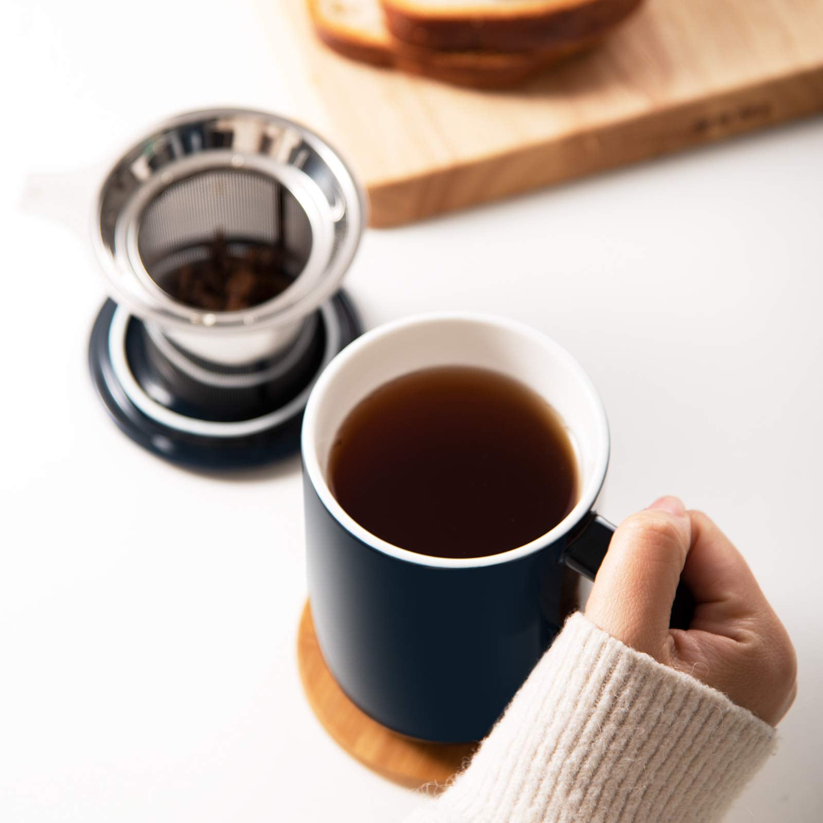 Ceefu Porcelain Tea Mug With Infuser And Lid, Teaware With Filter And Coaster, Loose Leaf Tea Cup Steeper Maker, 16 Oz For Tea/C