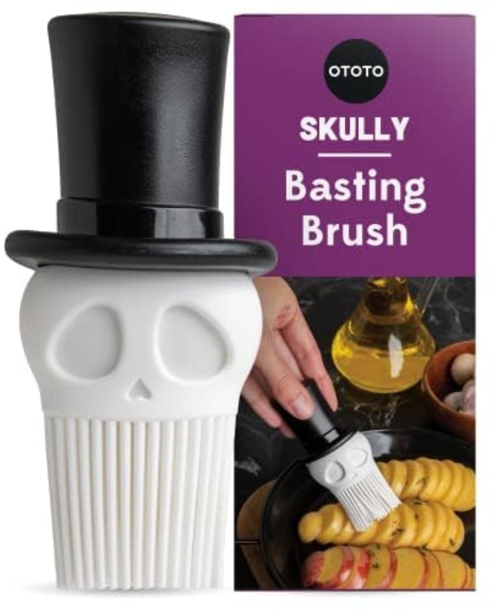 Skully Basting Brush By Ototo - Silicone Pastry Brush, Kitchen Brush, Spooky Gifts, Skull Kitchen Accessories, Food Basting Brus