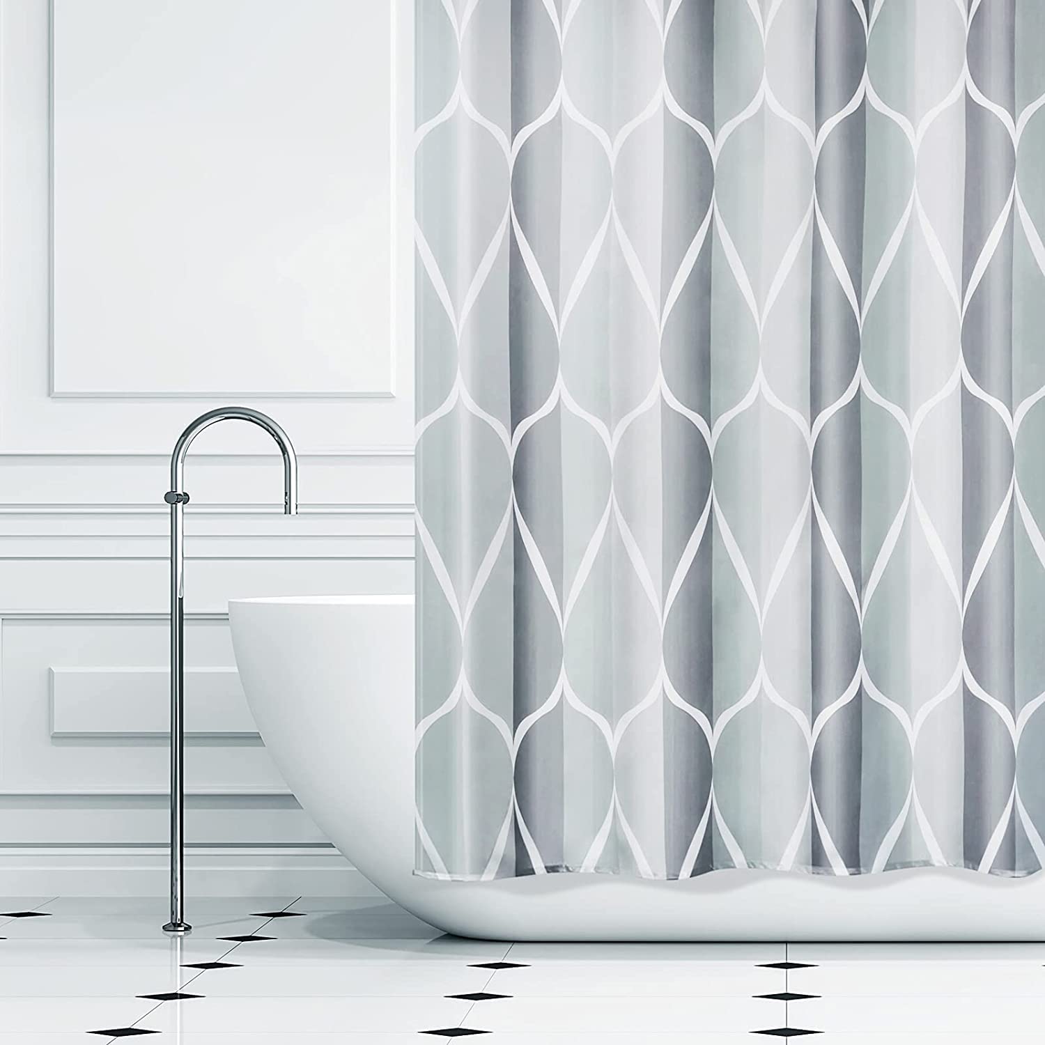 Gelbchu Grey Geometric Shower Curtain W 54 X H 78,Waterproof Design And Polyester, Quick-Drying, Weighted Hem, Stall Size Shower