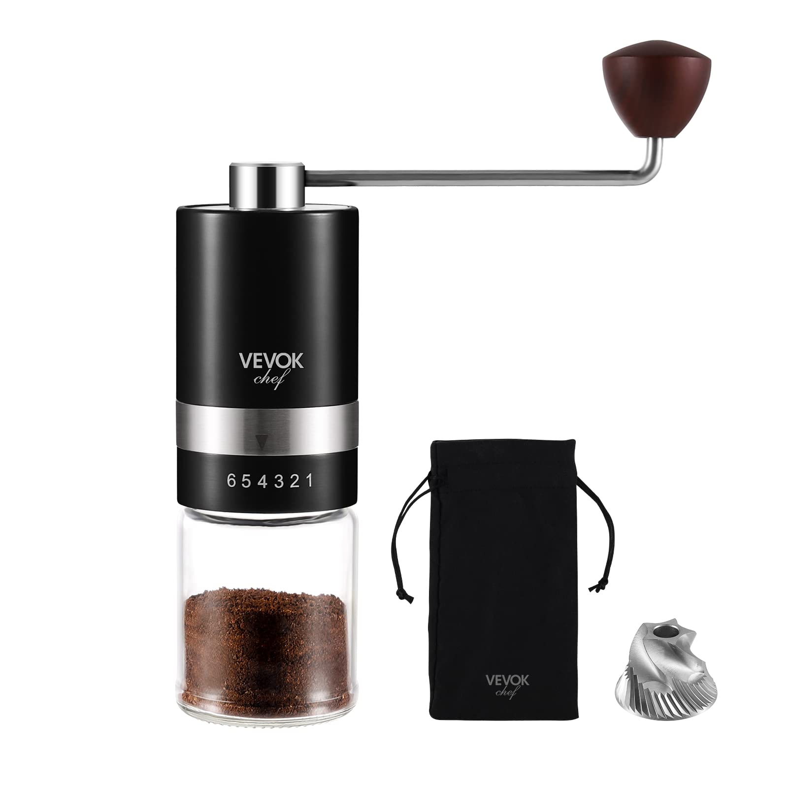 Vevok Chef Manual Coffee Grinder Hand Coffee Grinder 6 External Adjustable Setting Stainless Steel Conical Burr Coffee Mill Port