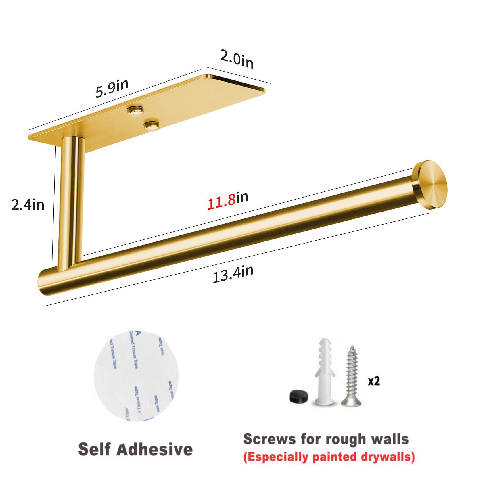 VAEHOLD Adhesive Paper Towel Holder Under Cabinet Mount (Gold)