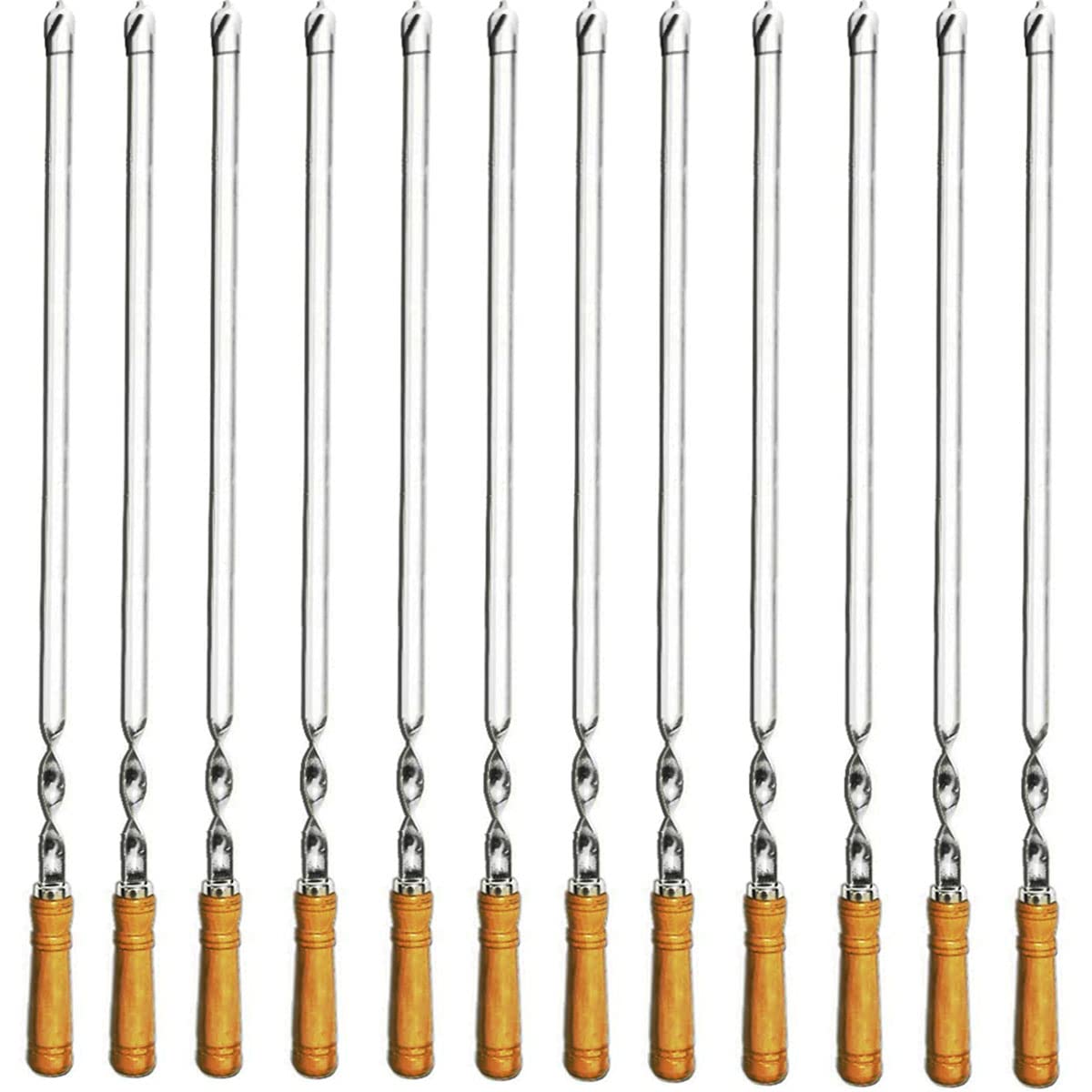 Amestar 12 Pack Kabob Skewers Bbq Barbecue Skewers Stainless Steel Sticks 23.5 Inch Heavy Duty Large Wide Reusable With Nonslip