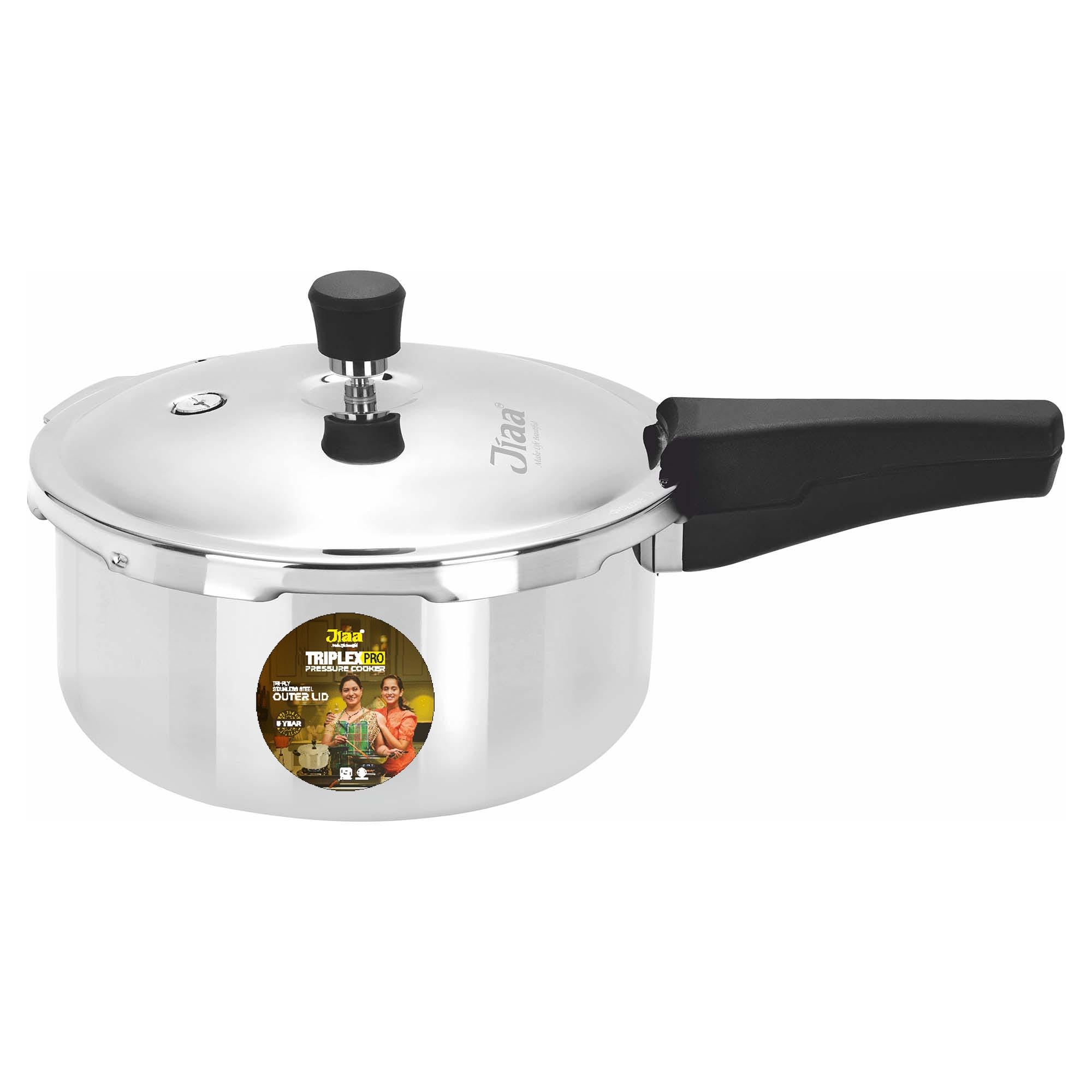 Jiaa Triplexpro Triply Stainless Steel Pressure Cooker 2L  Outer Lid  Induction & Gas Compatible  Ideal For 12 Persons  Isi