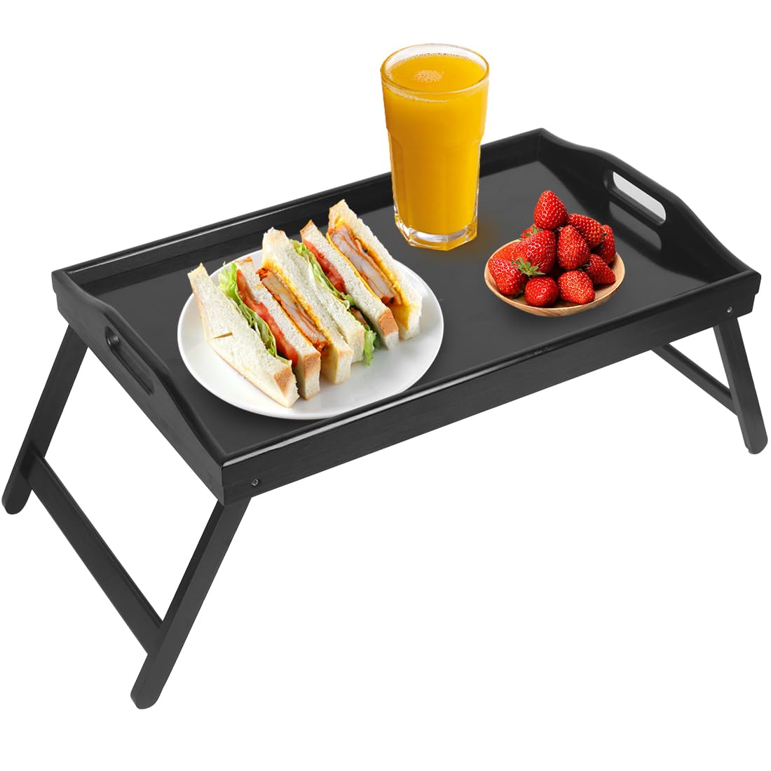 Bed Tray Table Folding Legs Breakfast Food Tray Bamboo Portable Lap Desk Wooden Serving Dinner Tea Tv Tray(Grey)