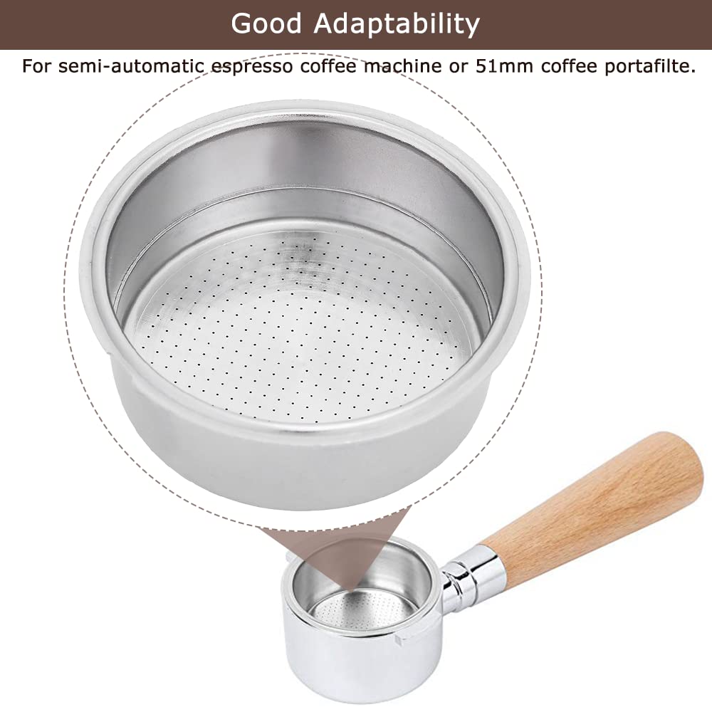 Watris Veiyi Stainless Steel Coffee Filter, Double Cup Coffee 51Mm Pressurized Porous Filter, Double Layer Portafilter Basket, C