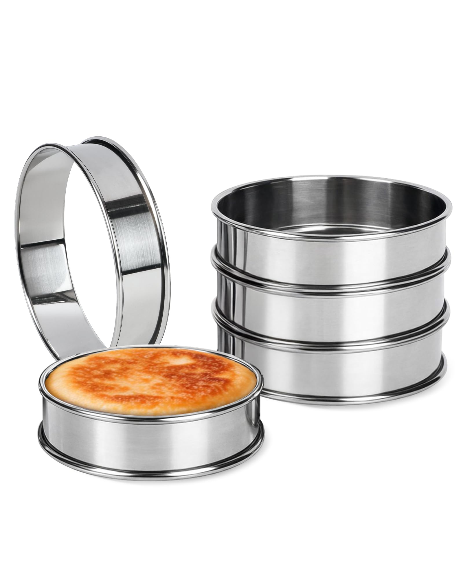 Vosturdy English Muffin Ring 4 Inch, Crumpet & Cookie Ring Set 5Pc