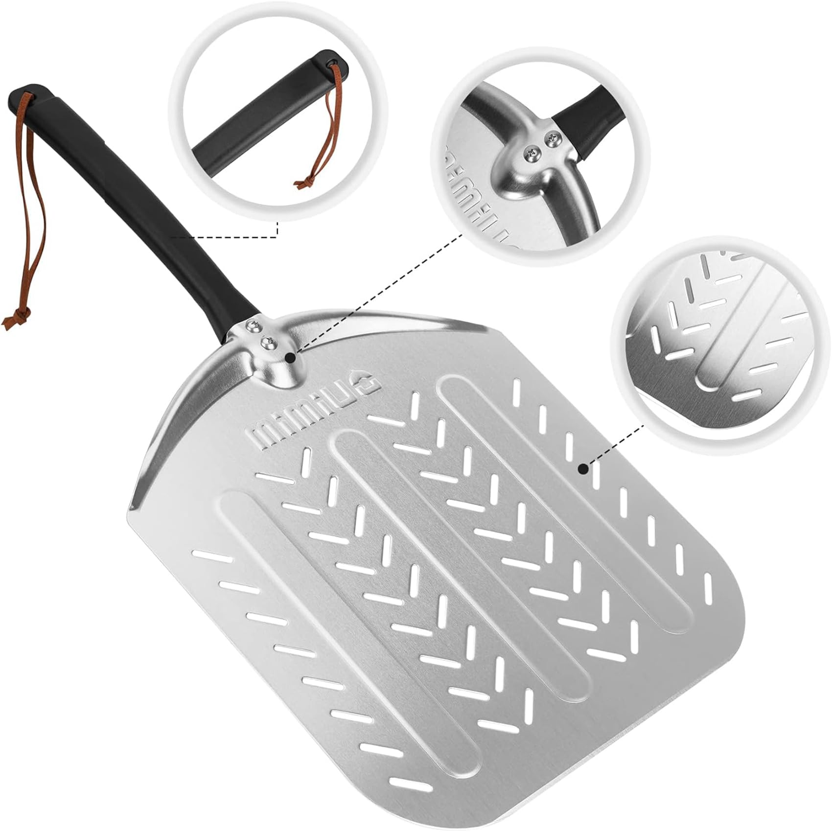 Mimiuo Aluminum Perforated Pizza Peel, Professional 12 X 14 Inch Pizza Spatula Turning Shovel For Baking Bread & Pie, Pizza Padd