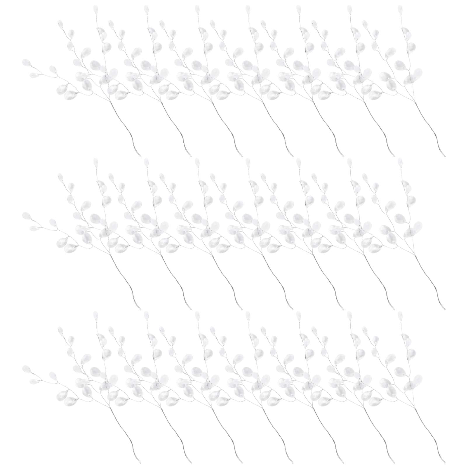 Kisangel White Artificial Flowers 50Pcs Artificial Flower Stem with Crystal Acrylic Bead Drop Pearl Sticks Beaded String Bridal 