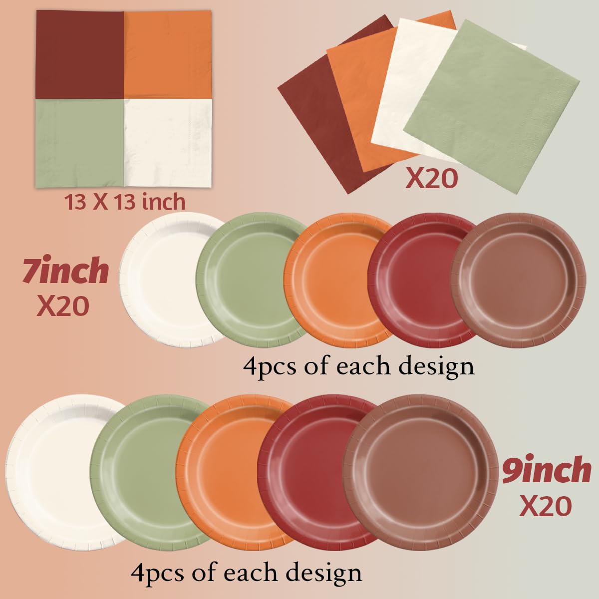 CMUSKO Fall Wedding Decorations - 60Pcs Sage Green Orange Plates & Napkins Set Autumn Thanksgiving Fall In love Bridal Shower Ta