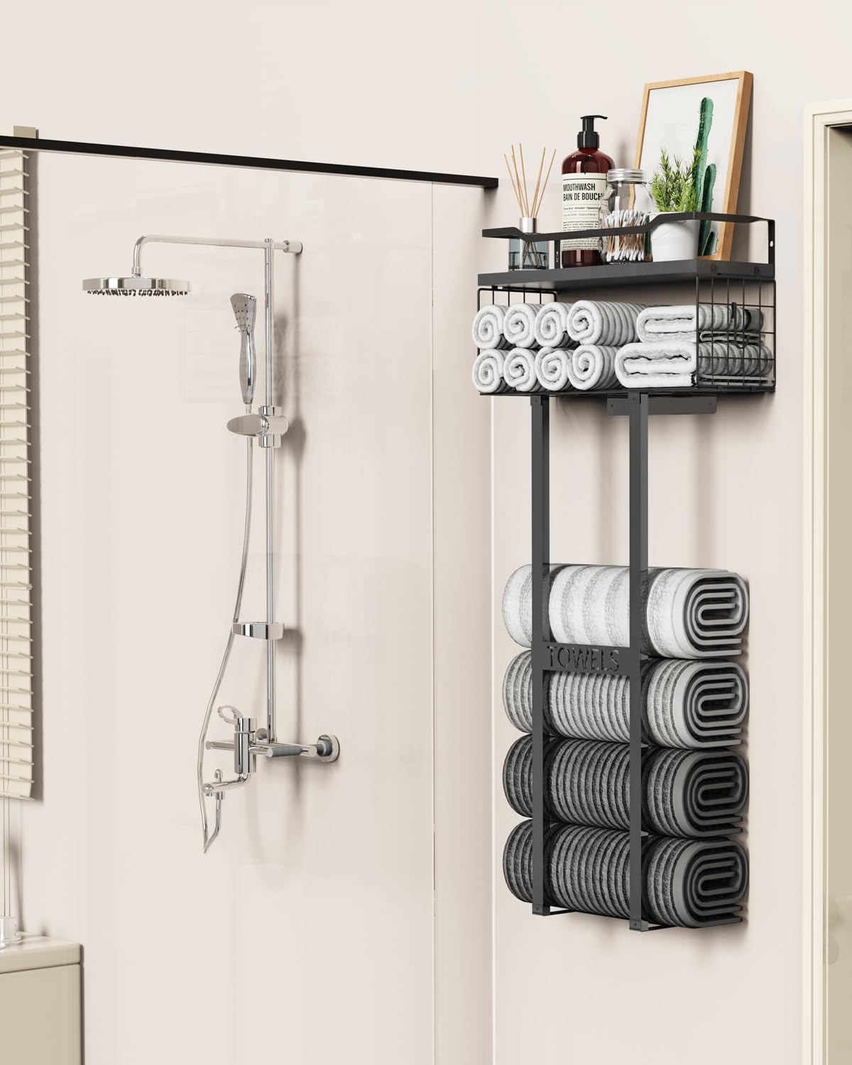 Towel Racks for Bathroom Wall Mounted Large Size - Bath Towel Holder Set Above Toilet Storage, Rolled Towel Shelf Organizer for