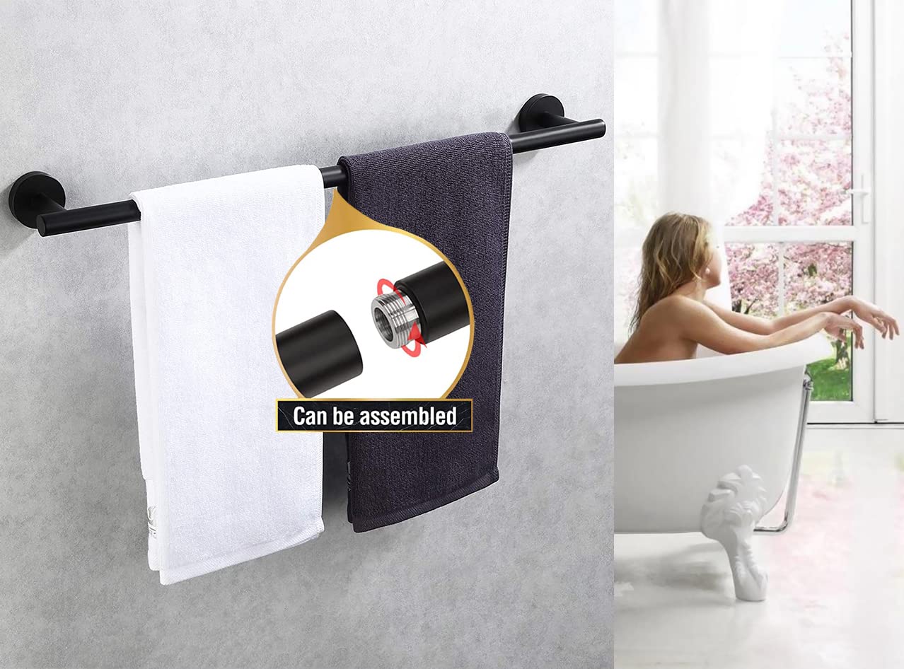 Towel Bar 2 Pack For Bathroom Kitchen Hand Towel Holder Matted Black Sus304 Stainless Steel Rustproof Wall Mount 24 Inch Towel R
