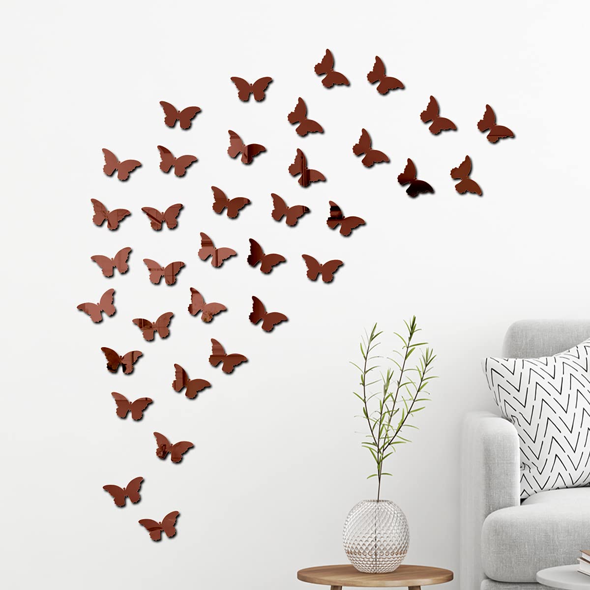 Wall1ders 40 Cut Butterfly Brown, Mirror Stickers for Wall, Acrylic Stickers, Wall Mirror Stickers, Wall Stickers for Bedroom, H