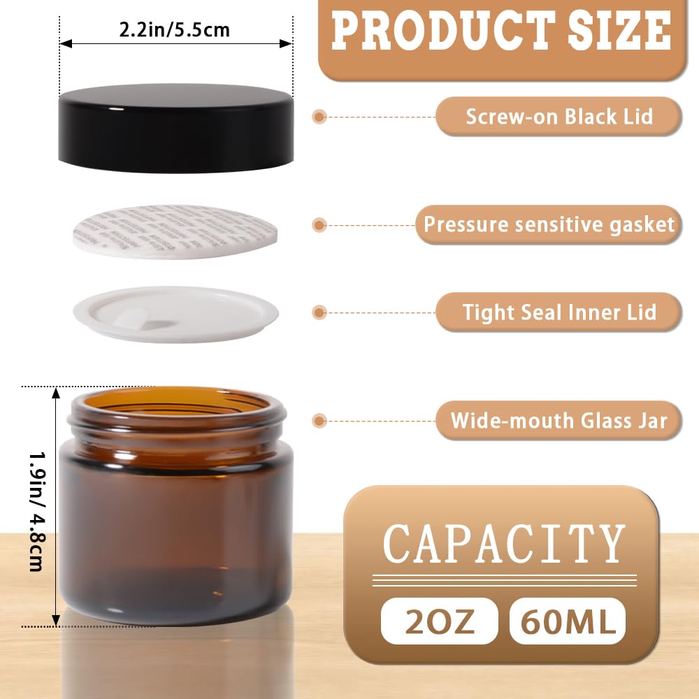 Stellacare 3 Pack 2Oz Glass Jars Round Empty Cosmetic Containers, Refillable Jar With Lids For Face Creams, Lotions, Powders,Sal
