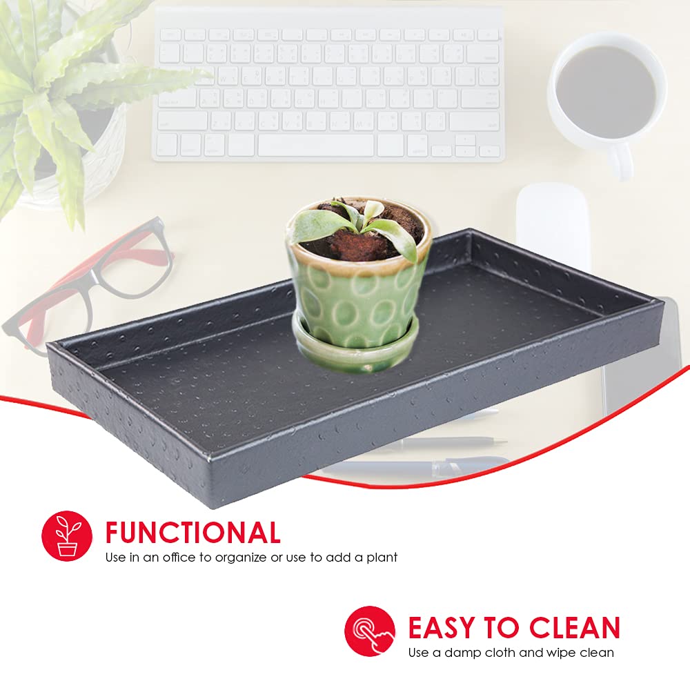 Home Basics Leather Vanity Tray, Decorative Multi-Purpose Rectangular Organizer For Dresser, Dressing Table, Bathroom & Bedroom,