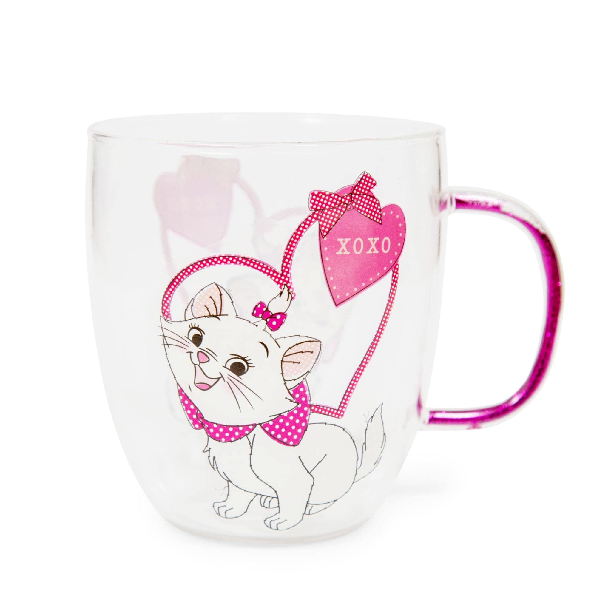 Disney The Aristocats Marie XOXO glitter Handle glass Mug  Holds 14 Ounces