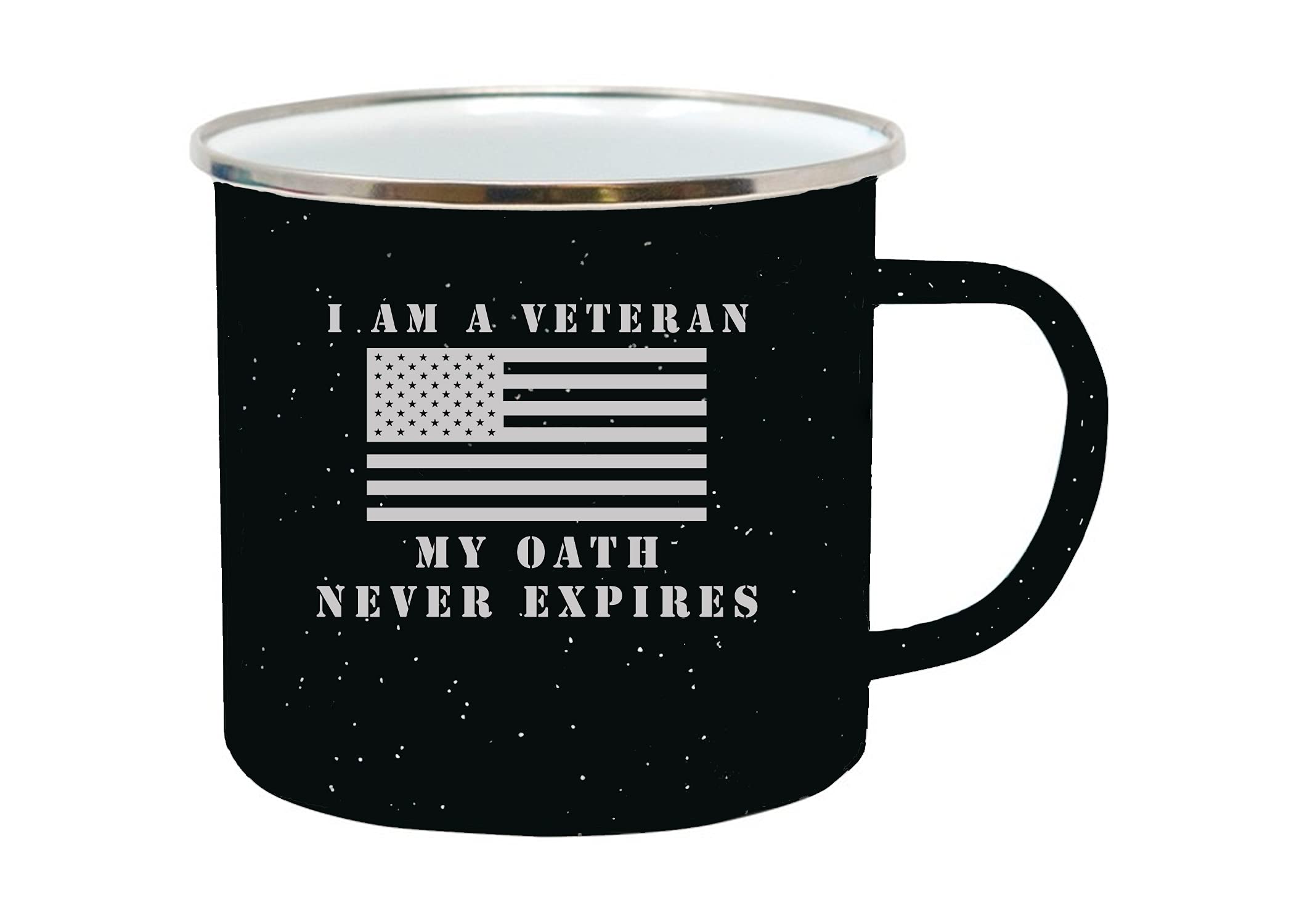 Rogue River Tactical Black Military Veteran Oath Camp Mug Enamel Camping Coffee Cup Gift For Vet 16oz Large