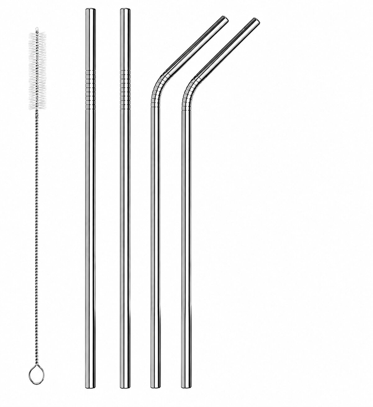 Stainless Steel Drinking Straw Set With Cleaning Brush, Reusable Metal Straws, Straight And Bent Design, Smooth Finish, For Juic