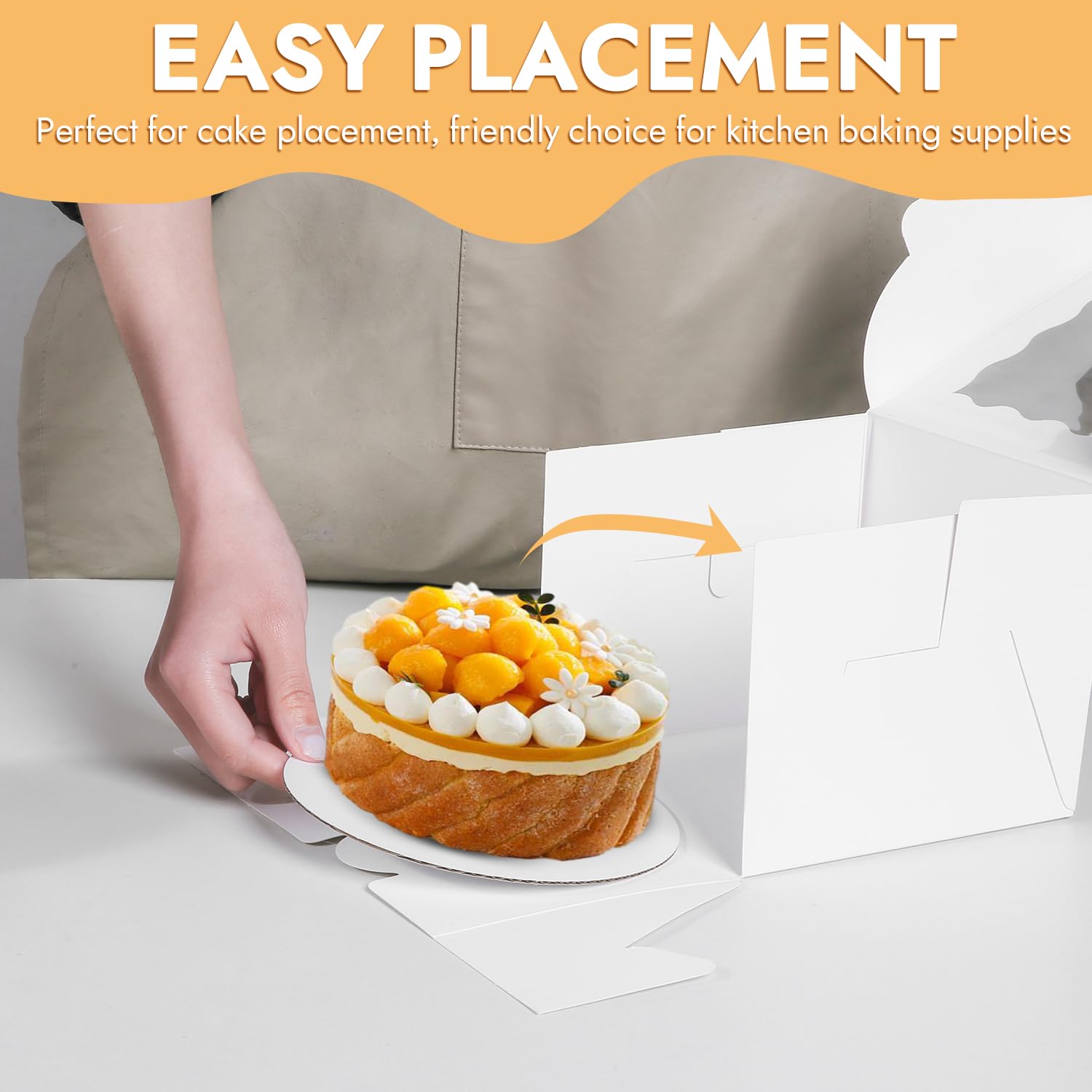 JCD 48PCS 7x7x5 inch Mini Cake Boxes with Cake Boards, White Bakery Boxes with Window for Pastries,Cake Containers with Ribbon f