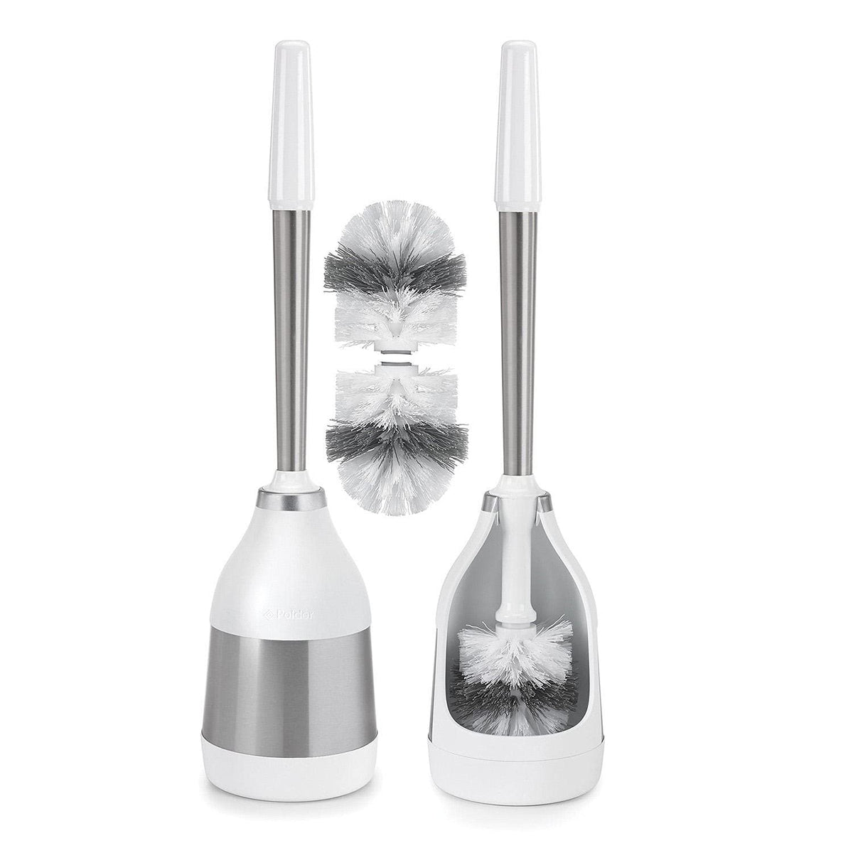 Polder Stainless Steel Toilet Brush Caddy Black 2 Pack + 2 Replacement Brush Heads