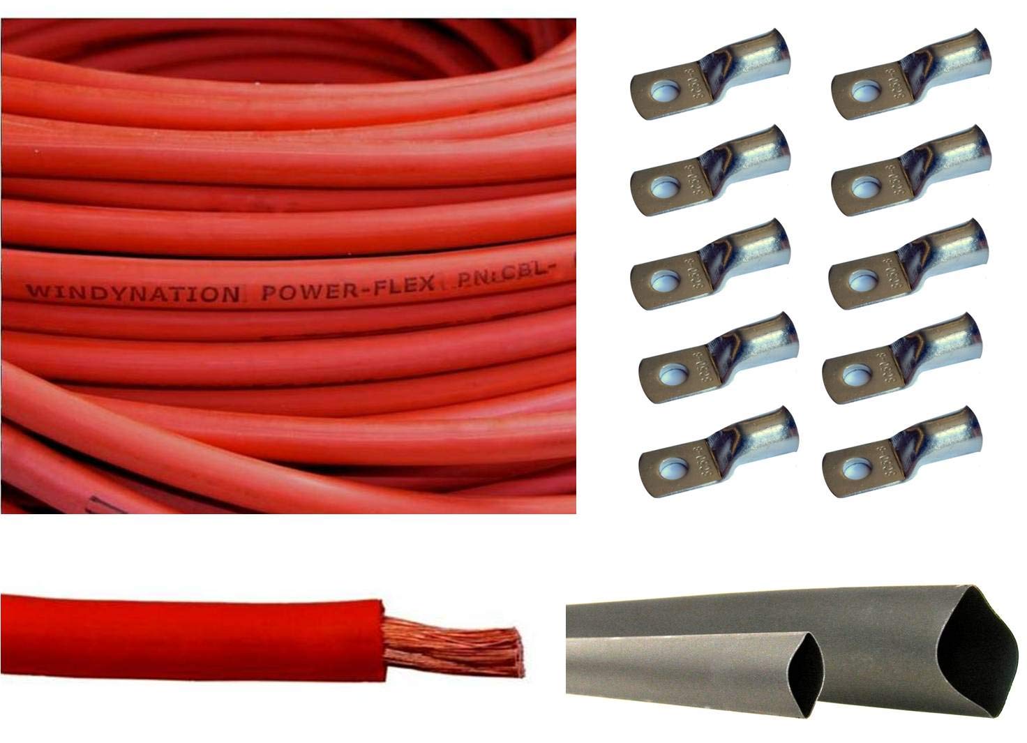 Wni 6 Awg 6 Gauge 10 Feet Red Battery Welding Pure Copper Ultra Flexible Cable  5Pcs Of 516  5Pcs 38 Copper Cable Lug Terminal C